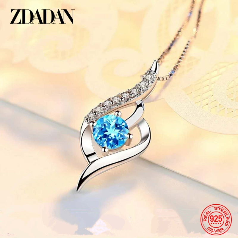 925 Sterling Silver Blue Crystal Pendant Necklace for Women - Elegant Jewelry Gift for Birthday, Anniversary & Special Occasions