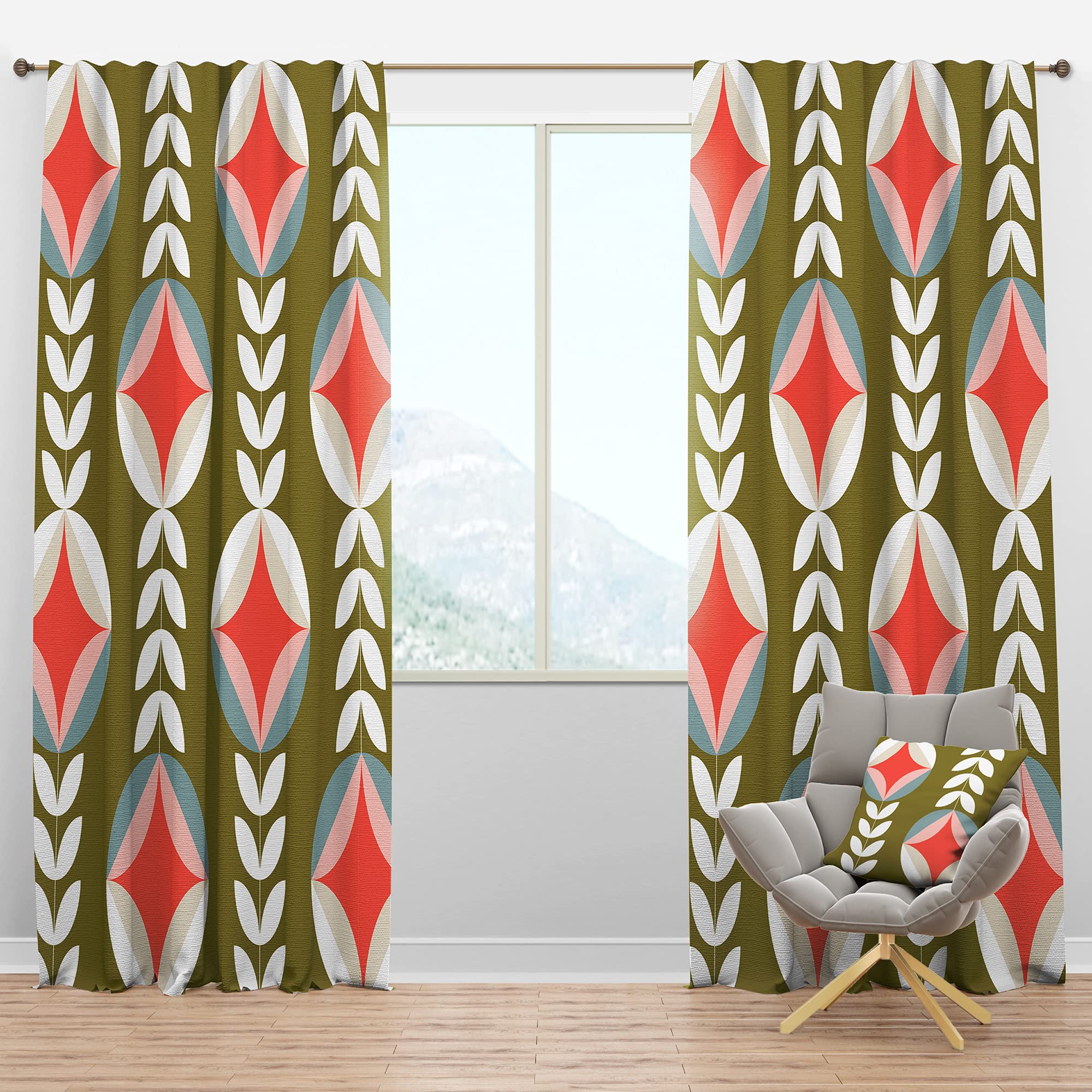 DesignQ Blackout Curtains - Retro Botanical Pattern Thermal Insulated Drapes for Bedroom & Living Room (52x63, Single Panel) - Perfect for Light Blocking, Energy Saving & Home Decor