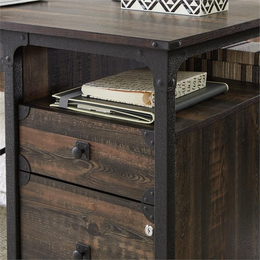 Sauder Carell Double Pedestal Executive Desk - Engineered Wood Carbon Oak Finish - Home Office & Business Workspace Desk for Professionals