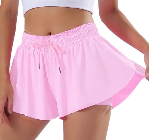 Guaranteed Sweat-Proof 2-in-1 Women's Athletic Shorts - Running, Yoga & Gym Workout Shorts with Flowy Butterfly Design | Perfect for HIIT, Pilates & Summer Outdoor Activities