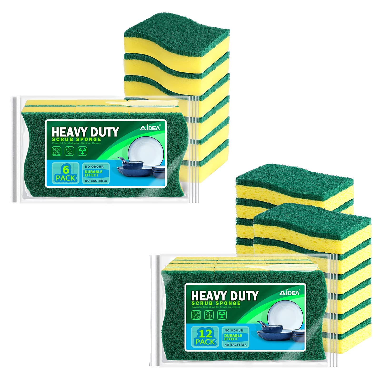 Heavy Duty Scrub Sponge 24-Pack - Non-Scratch Cellulose Sponges for Fast Cleaning - Perfect for Dishes, Pots, Pans & Tough Kitchen Cleaning Tasks