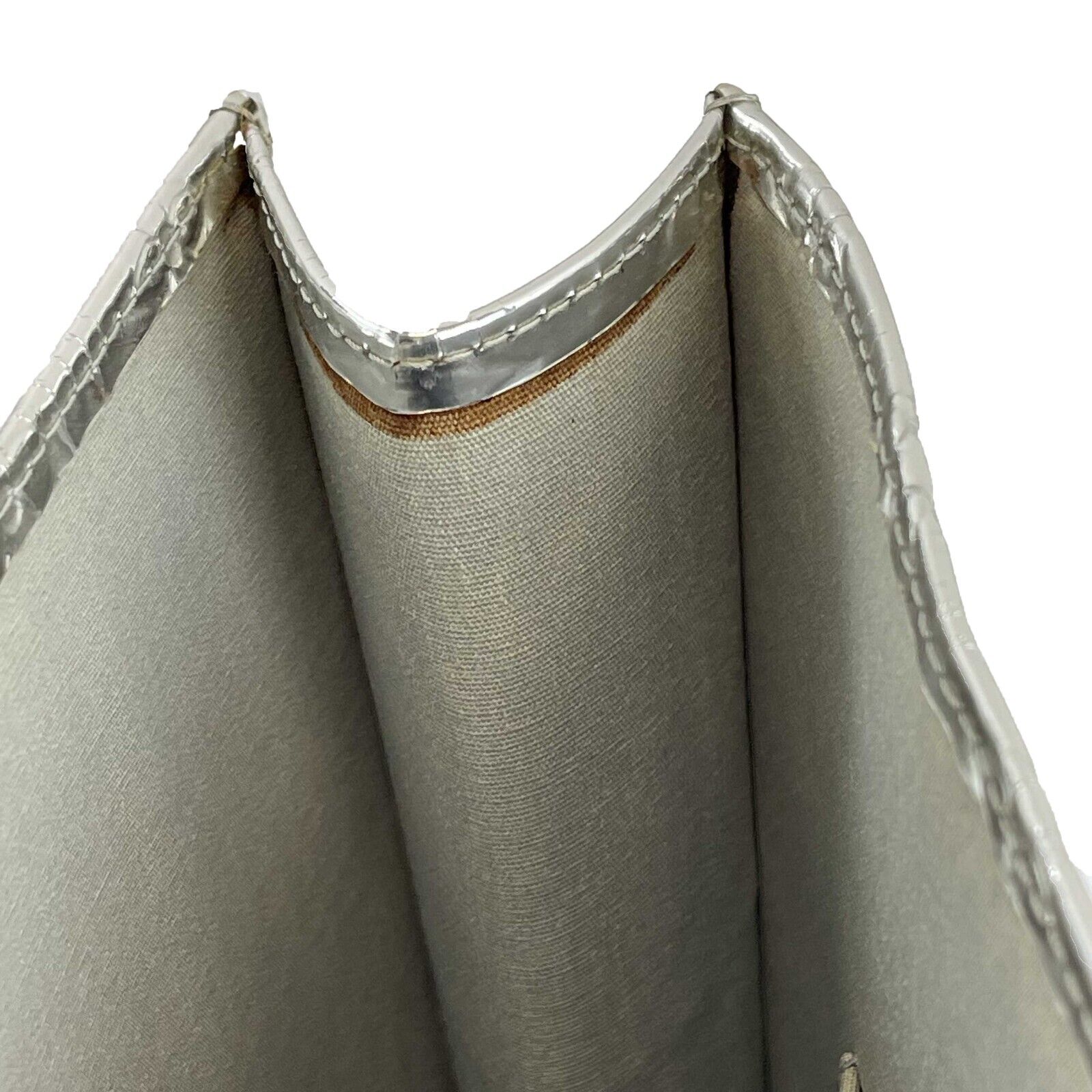 Authentic Louis Vuitton Monogram Miroir Sac Plat Silver Patent Leather Tote Bag - Rare Vintage Designer Handbag for Women, Perfect for Evening Parties & Luxury Fashion Collection