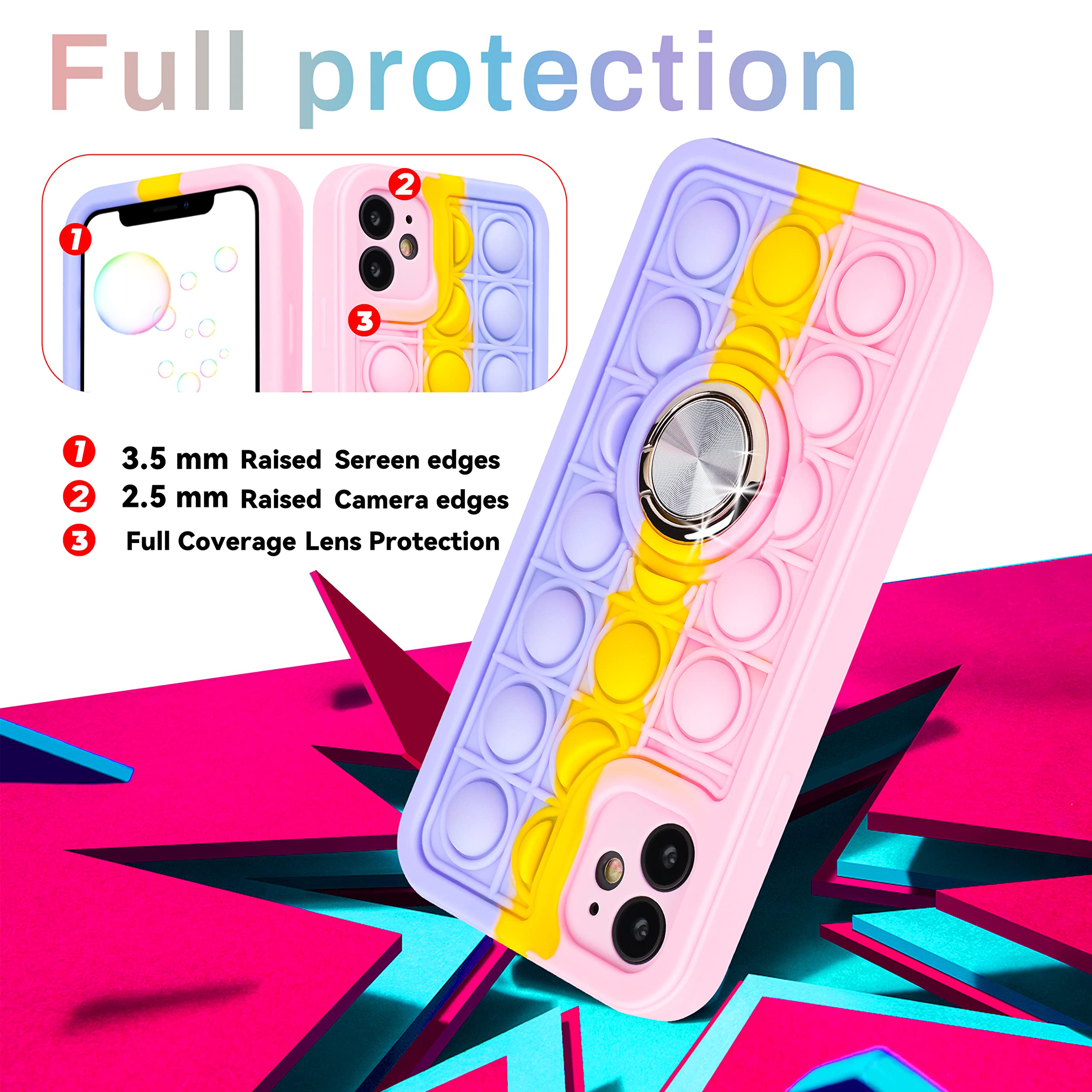 Joyleop Purple Bubble Silicone Case for iPhone 12 - Fidget Design Fun Phone Cover with Metal Ring Buckle | Cute Kawaii Protective Case for Girls, Boys & Kids | Perfect for Stress Relief, Fashion & Everyday Use (6.1