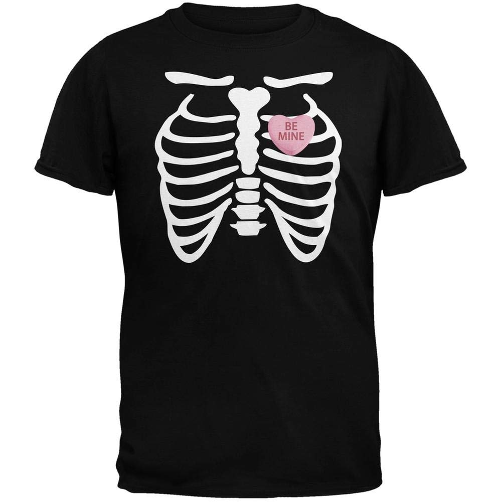 Skeleton Be Mine Candy Heart Black Adult T-Shirt | Gothic Valentine's Day Gift | Funny Halloween Apparel | Perfect for Couples, Parties & Alternative Fashion Lovers