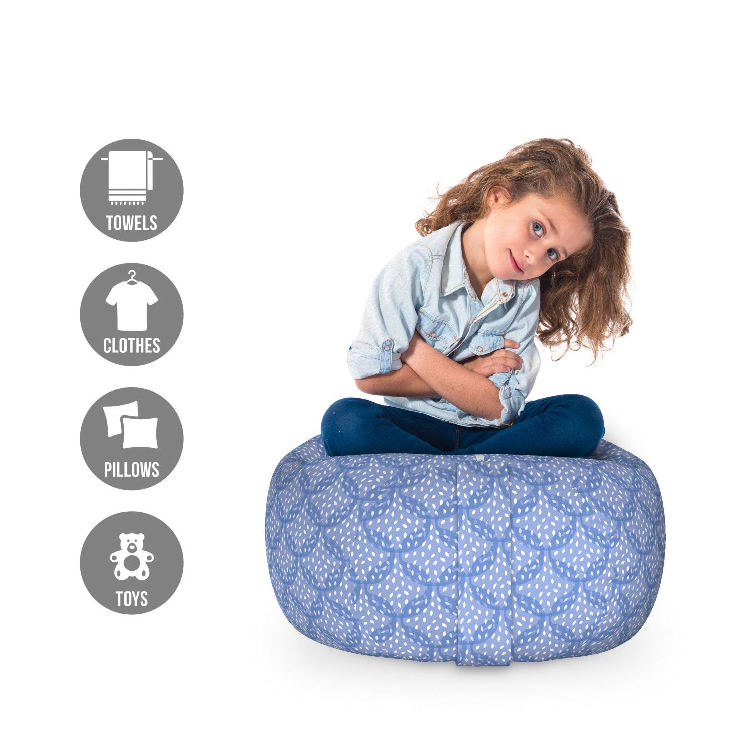 Ambesonne Abstract Toy Storage Bag Chair - Washable Stuffed Animal Organizer with Circular Motif Design, Small Size in Pale Blue & White - Perfect for Kids' Room, Playroom & Nursery Organization