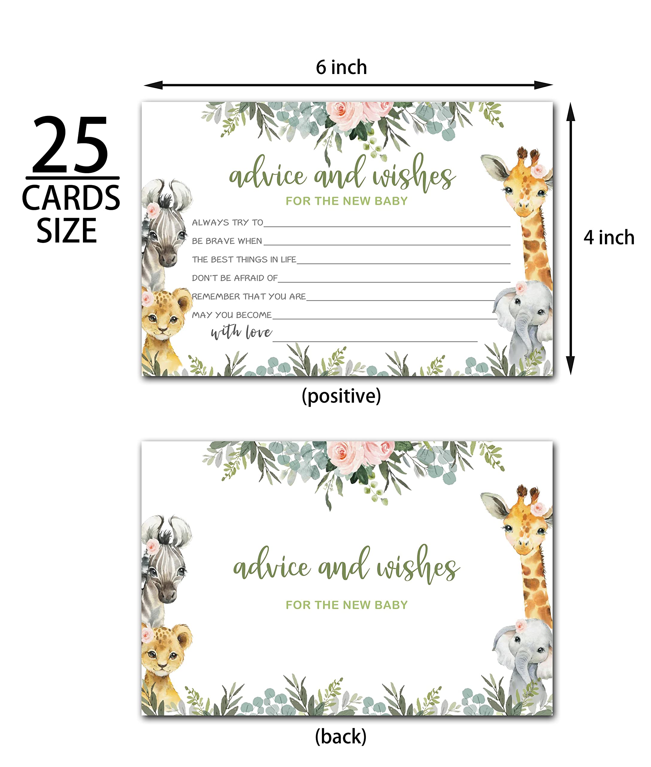 Yuansail Jungle Animals Baby Shower Greeting Cards - Pack of 25 with Baby Advice, 4x6 Inch Premium Cardstock, Gender Neutral Design for Adults - Perfect for Baby Showers, Newborn Celebrations & Parenting Gifts