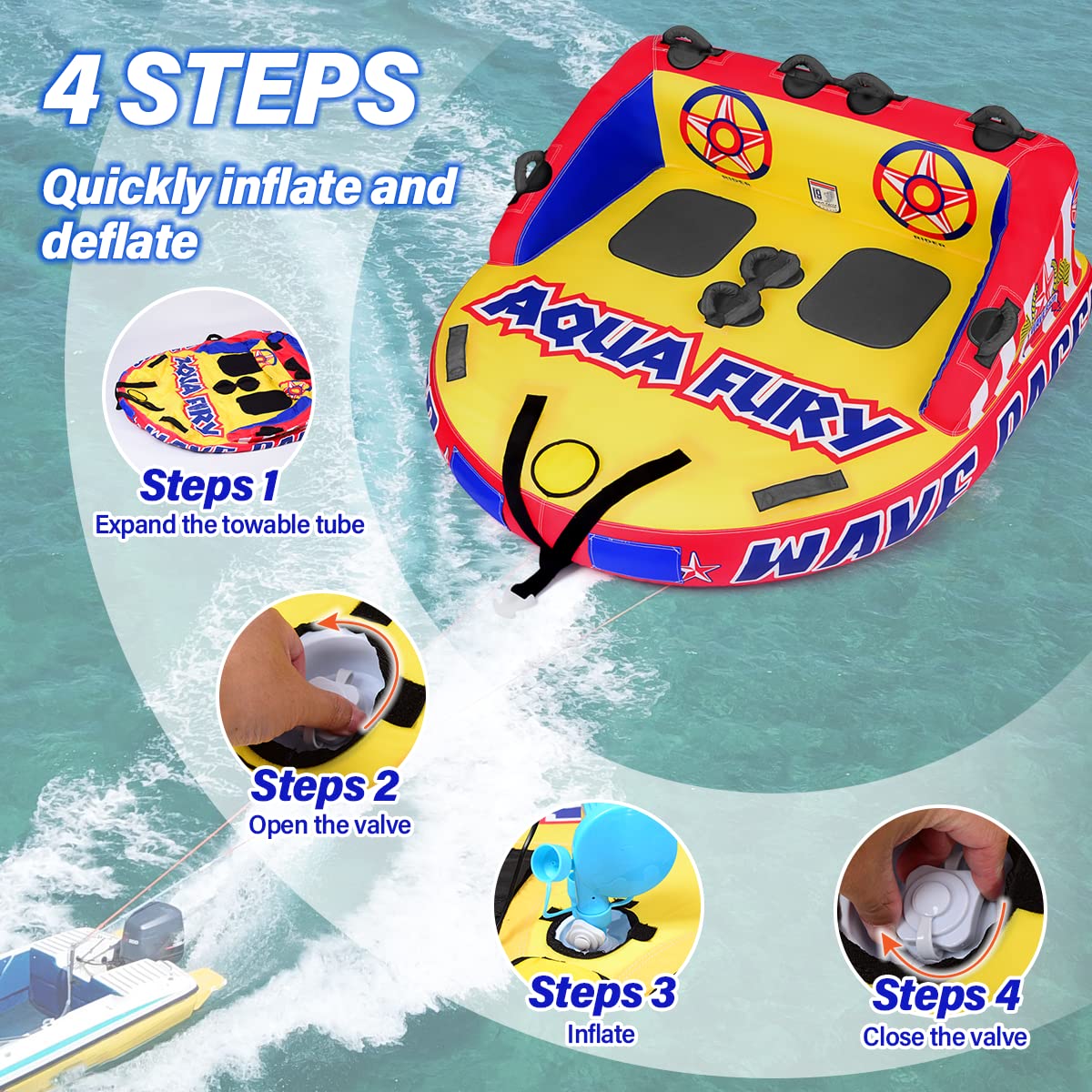 Best Inflatable Towable Tubes for Boating & Water Sports - Heavy Duty Boat Tube with Full Nylon Cover - Perfect for Lake, River & Ocean Tubing Fun with Friends & Family