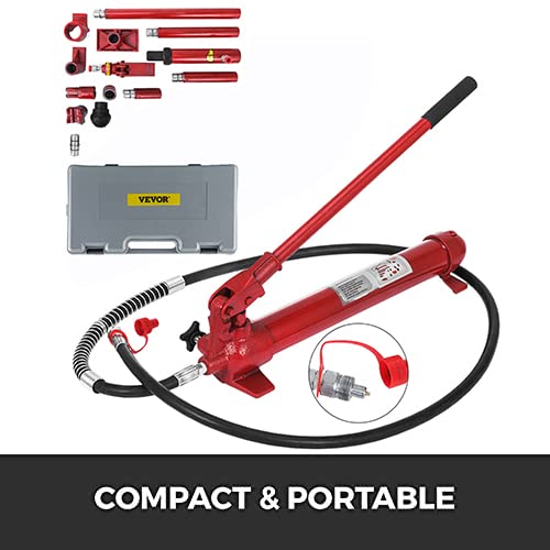 VEVOR 10 Ton Hydraulic Porta Power Kit with 55.1 Inch Oil Hose - Heavy Duty Car Jack Ram for Auto Body Frame Repair, Truck Bed Unloader & Construction Equipment - Perfect for Farm, Garage & Professional Workshop Use