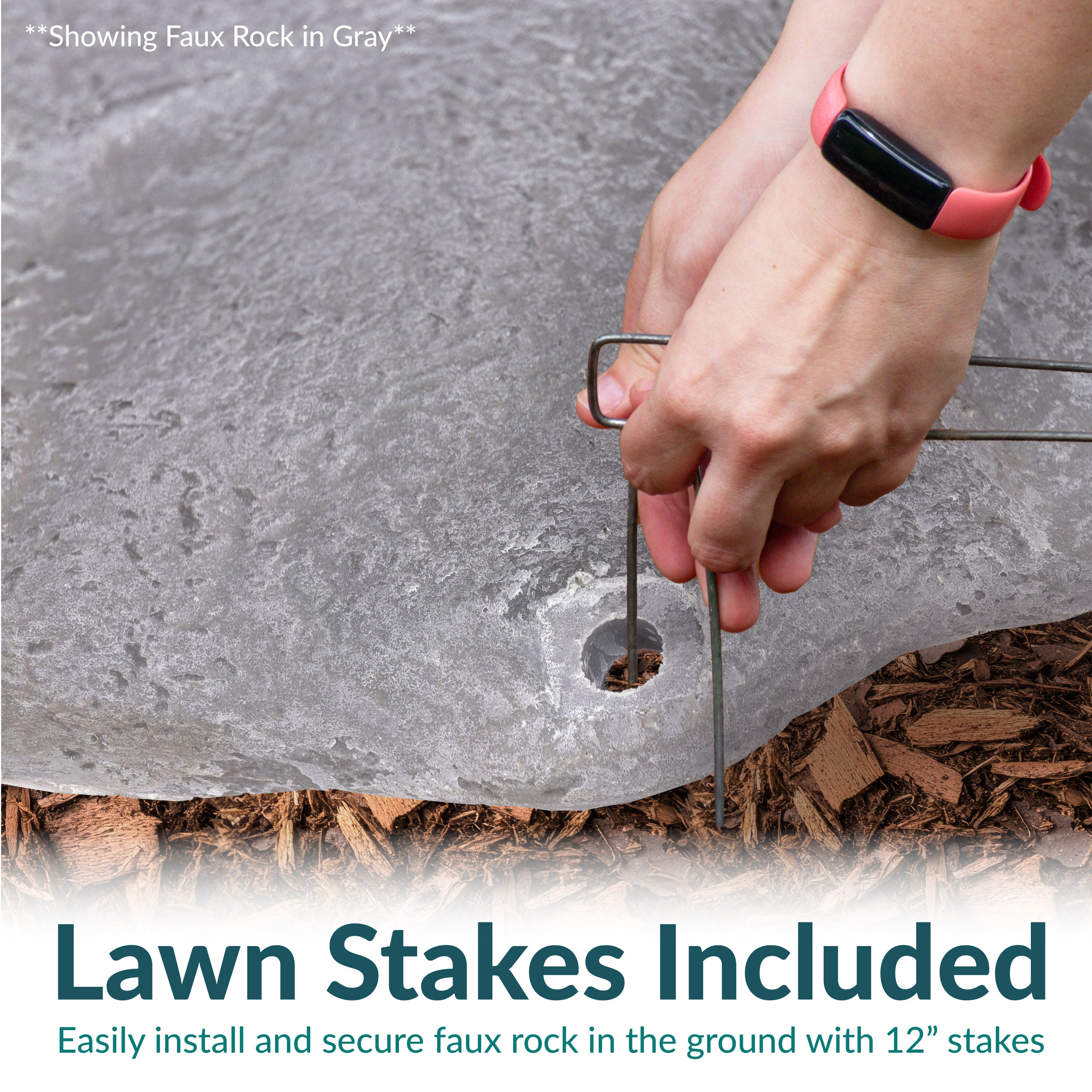 Sunnydaze Low Profile Artificial Landscape Rock Cover with Stakes - Decorative Yard & Garden Camouflage for Utility Boxes, Pipes & Unsightly Objects