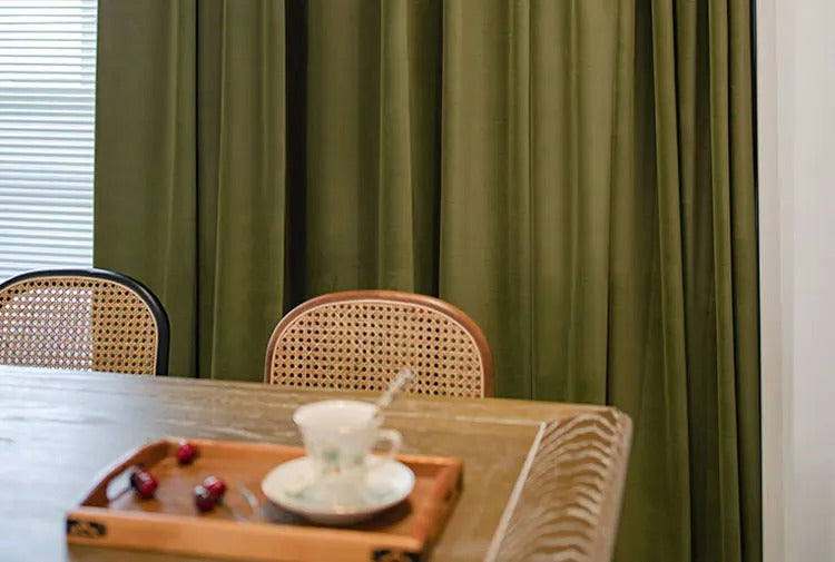 Luxury Plush Velvet Curtains for Living Room & Bedroom - Olive Green Blackout Drapes with Thermal Insulation - Elegant Home Decor for Windows