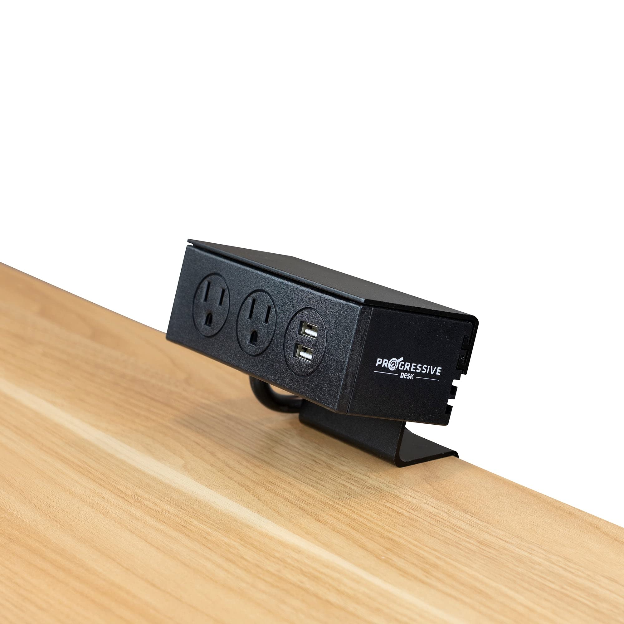 Progressive Automations 2-Outlet Desk Clamp Power Strip with 2 USB Ports - Black | Space-Saving Charging Station for Home Office, Dorm Room & Workbench