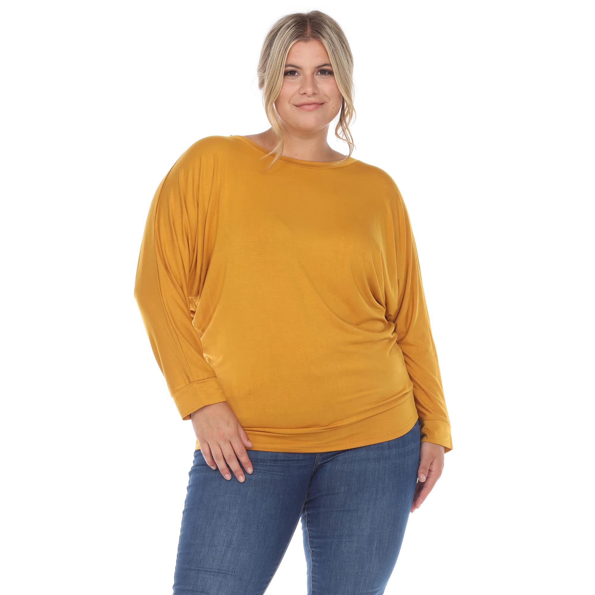 Plus Size Women's Dolman Sleeve Boat Neck T-Shirt - White Mark Casual Blouse for Work, Date Night & Everyday Wear