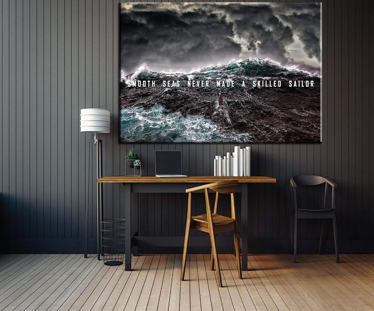 Motivational Wall Art - 'Smooth Seas Never Made A Skilled Sailor' Inspirational Office & Home Decor (28''H x 40''W) - Perfect for Living Room, Bedroom & Workspace Encouragement