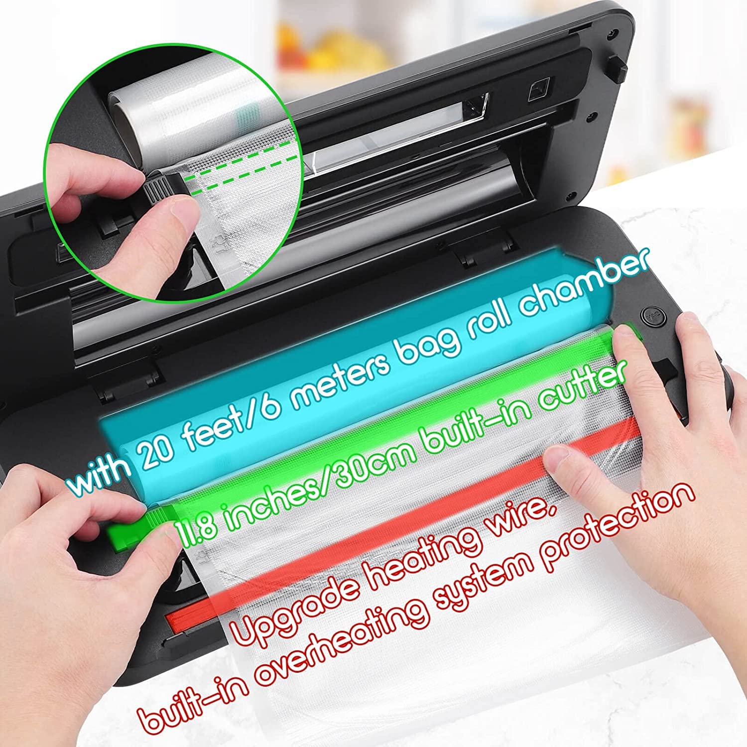 INKBIRD Automatic Food Vacuum Sealer Machine with Sealing-Time Countdown, Viewable Window, Built-in Cutter & Roll Storage - 5 Modes, LED Indicator - Includes 5 Vacuum Seal Bags & 1 Roll - Perfect for Meal Prep, Sous Vide, Food Storage & Freezing