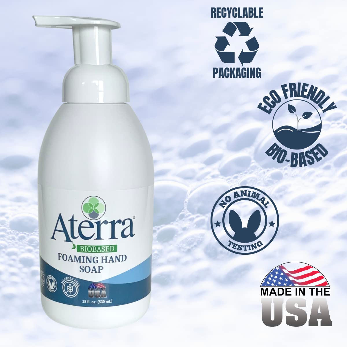 Aterra® Eco-Friendly Foaming Hand Soap Refill - 18oz Bulk Pack of 12 | Natural Plant-Based Formula for Kitchen, Bathroom & Office Use