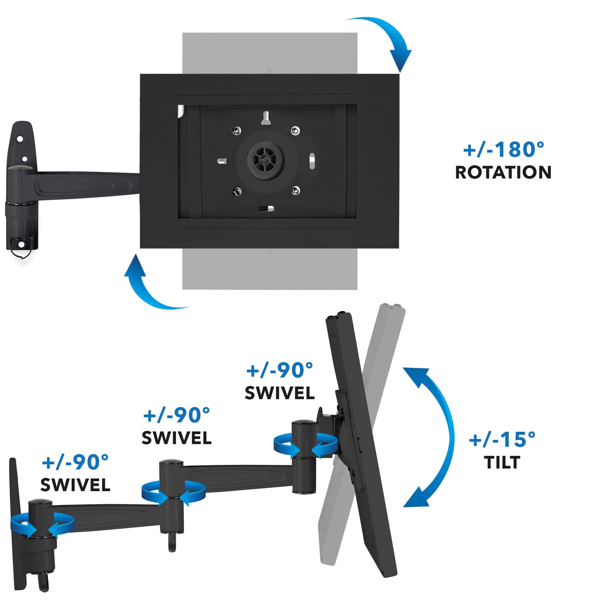 Mount-It! Anti-Theft Tablet Kiosk Wall Mount for iPad 10/9/8, iPad Pro 10.5 & iPad Air 10.5 - Secure Steel Full Motion Locking Kiosk Stand (Black) - Perfect for Retail Stores, Restaurants & Public Spaces