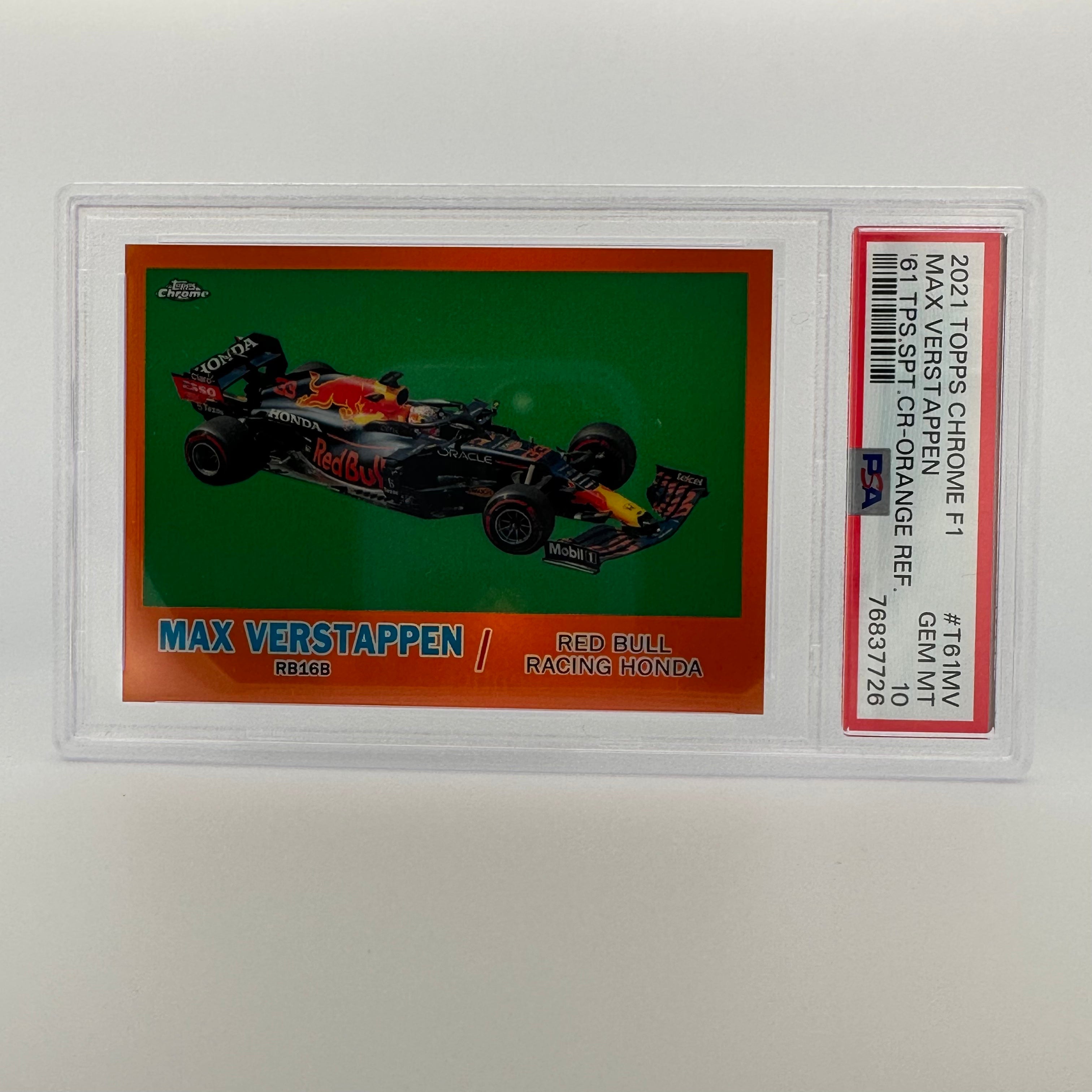 PSA 10 13/25 MAX VERSTAPPEN #T61MV 1961 Topps Sports Cars Orange Refractor - Rare Collectible Racing Card for Display & Investment