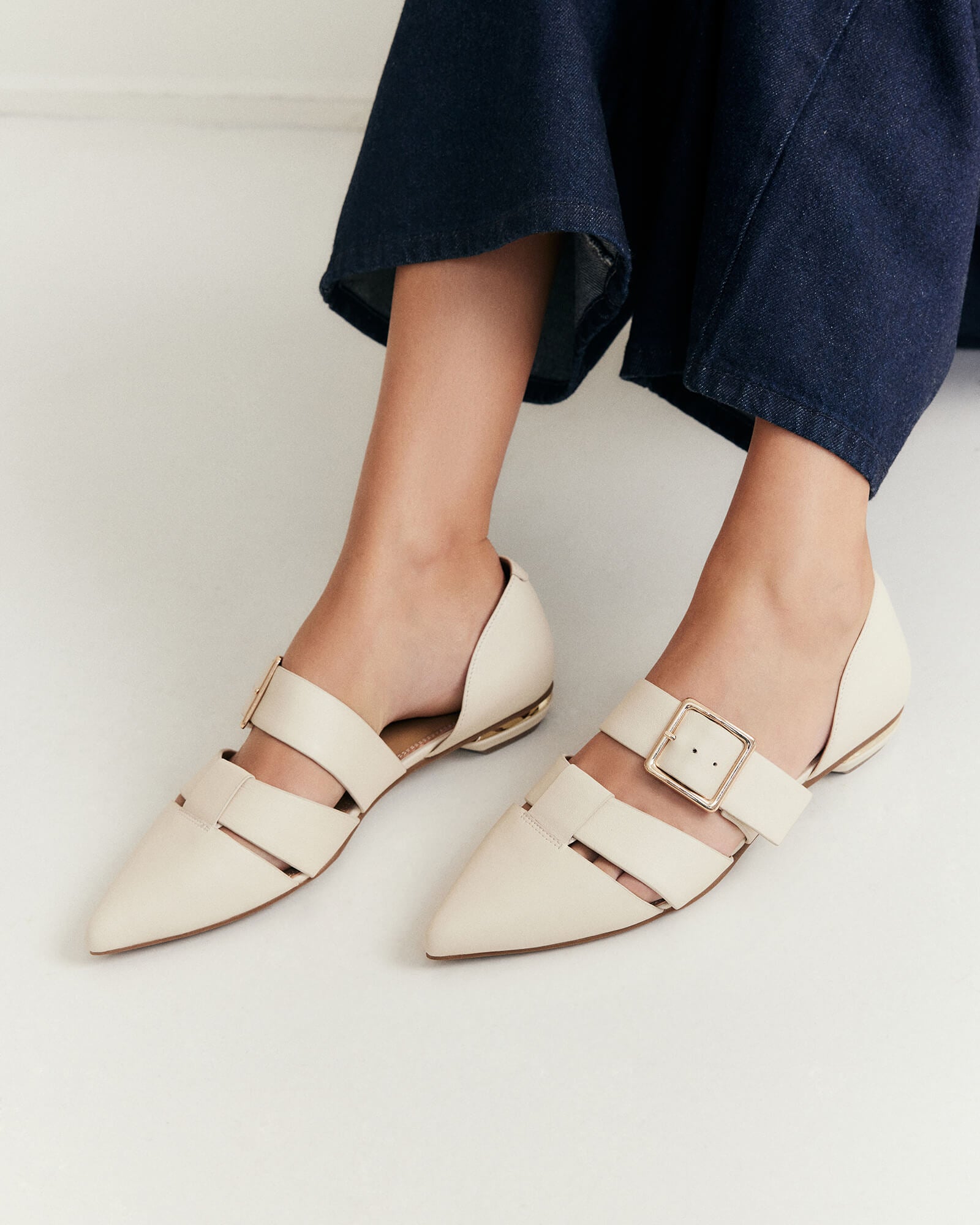 CARLA DRESS FLATS - Women's Off White Leather Ballet Shoes for Work & Casual Wear | Comfortable & Stylish Office & Everyday Shoes
