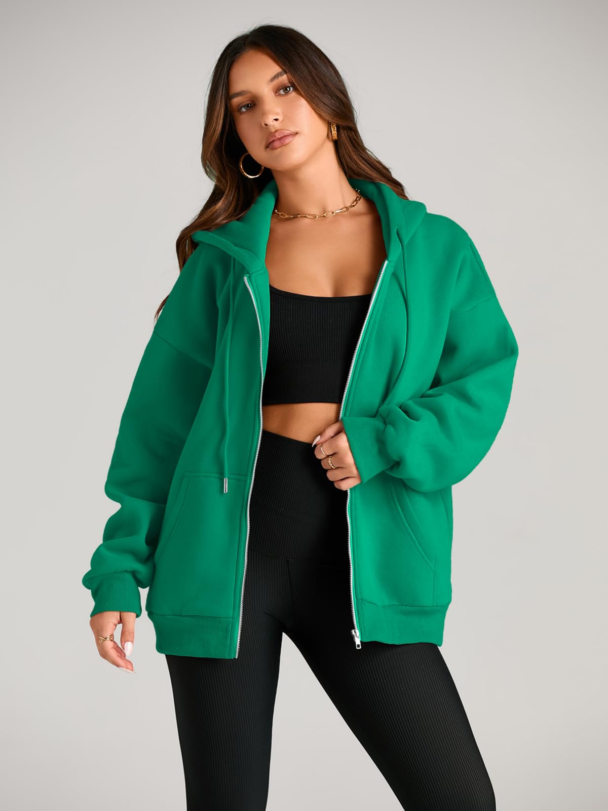 EFAN Women's Oversized Zip Up Hoodie with Drawstring & Pocket - Cute Fall Jacket for Casual Wear, Street Style & Outdoor Activities