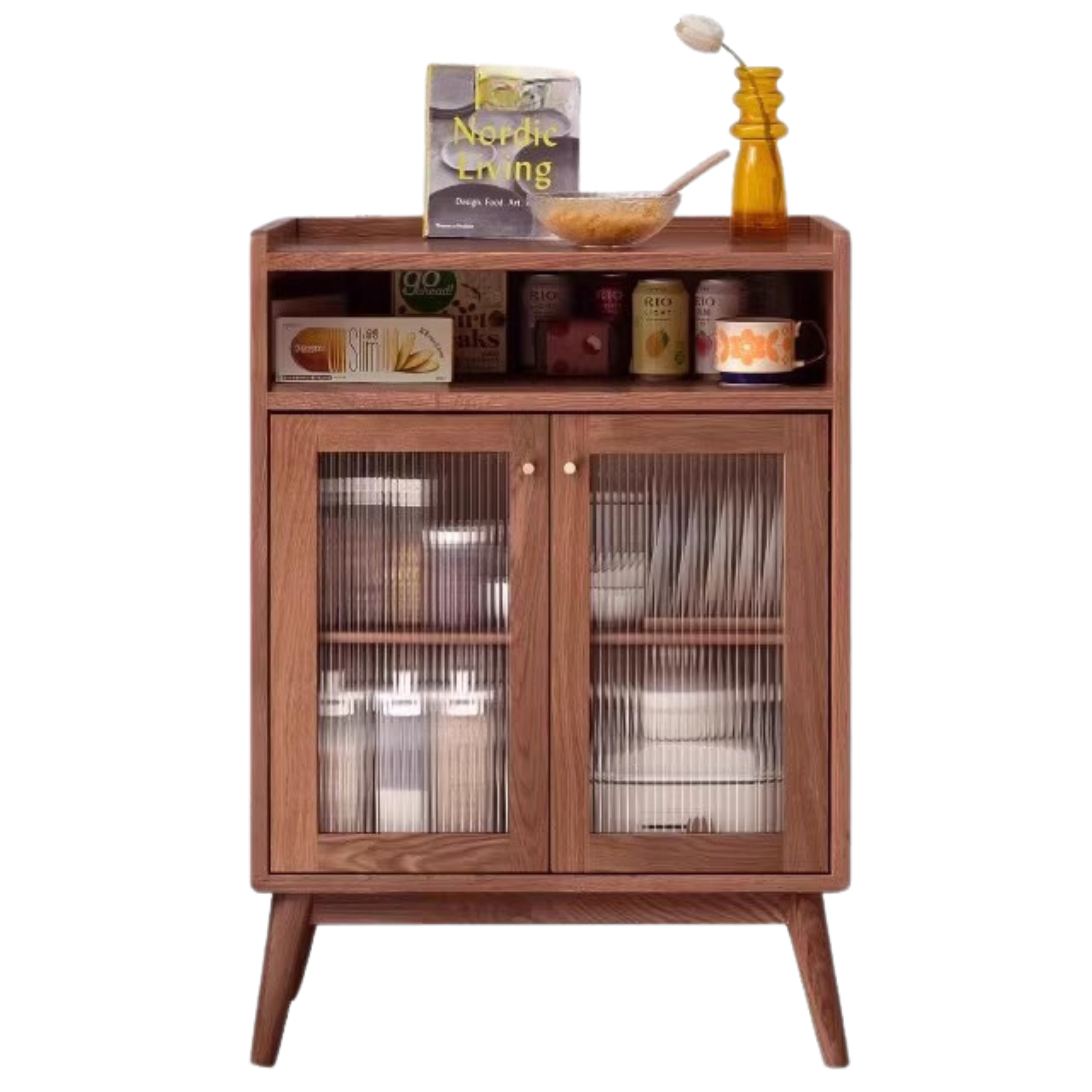 Oak Solid Wood Sideboard with Sliding Doors - Rustic Farmhouse Buffet Cabinet for Dining Room Storage & Living Room Decor