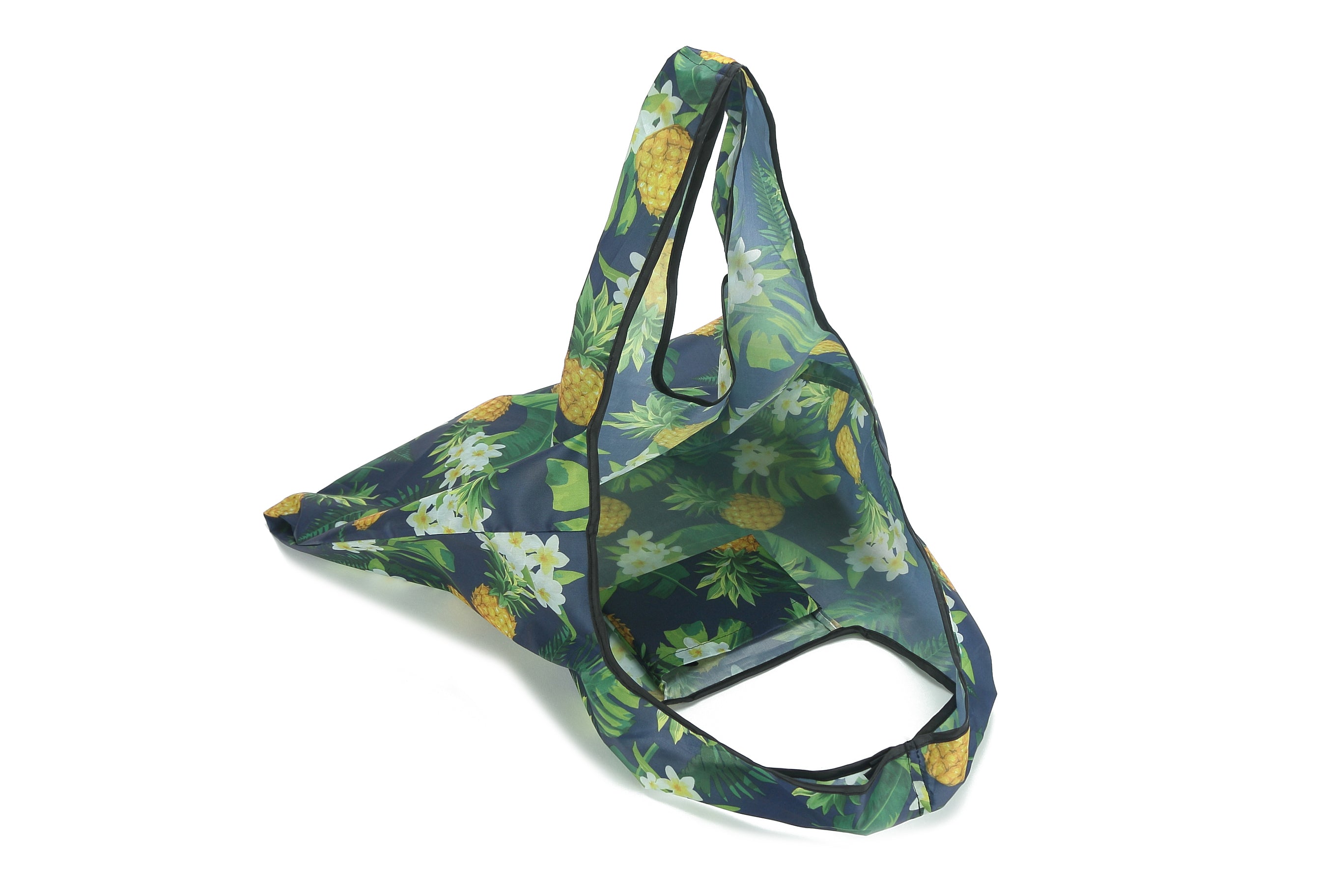 Foldable Tote Bag - Jackie Pineapple Monstera Navy Blue - Perfect for Shopping, Travel & Beach Day