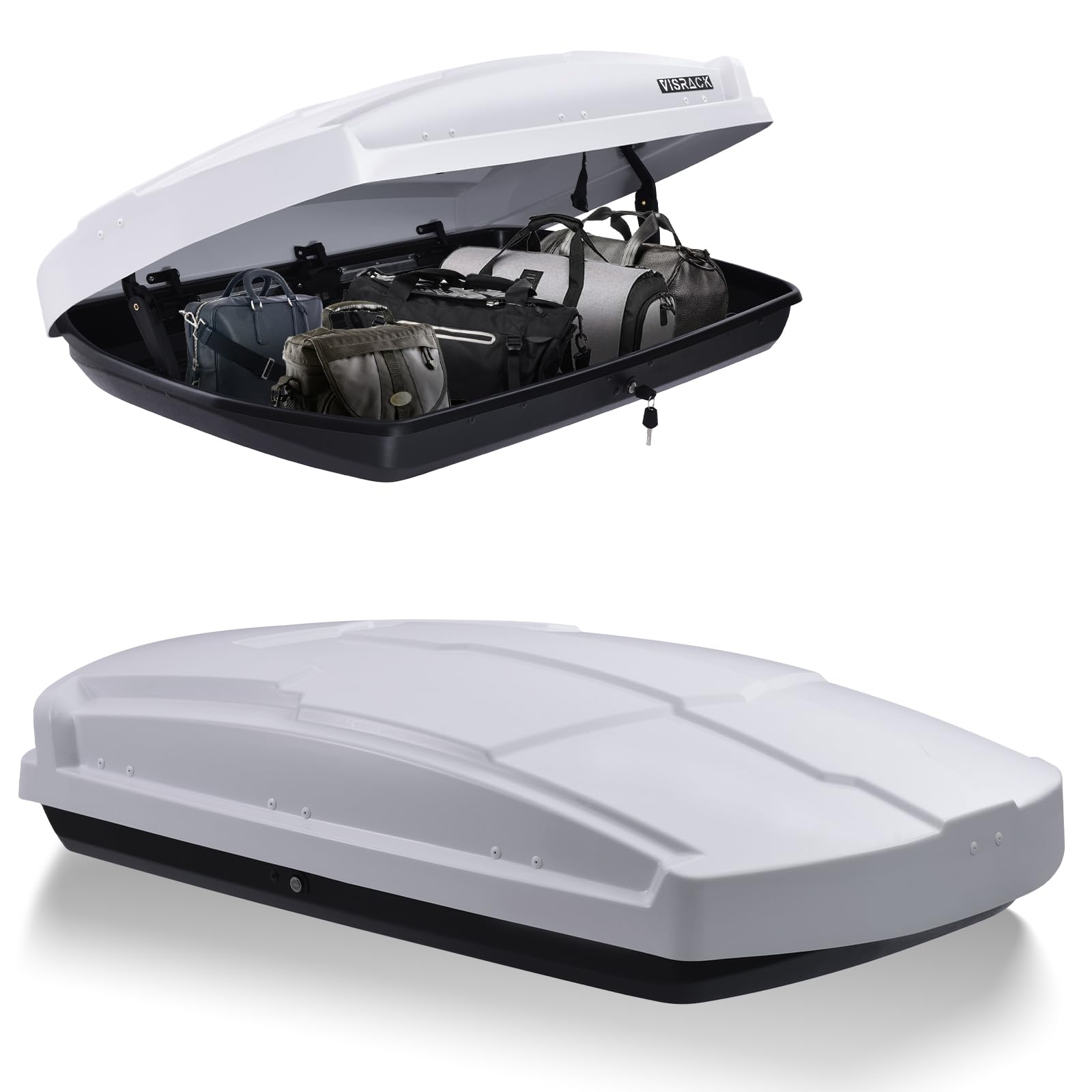 Premium Waterproof Hardshell Roof Luggage Box - 15.5 Cubic Feet ABS/PMMA Storage with Security Lock & Dual-Sided Openings - Perfect for SUVs, Camping Trips & Outdoor Adventures (White)