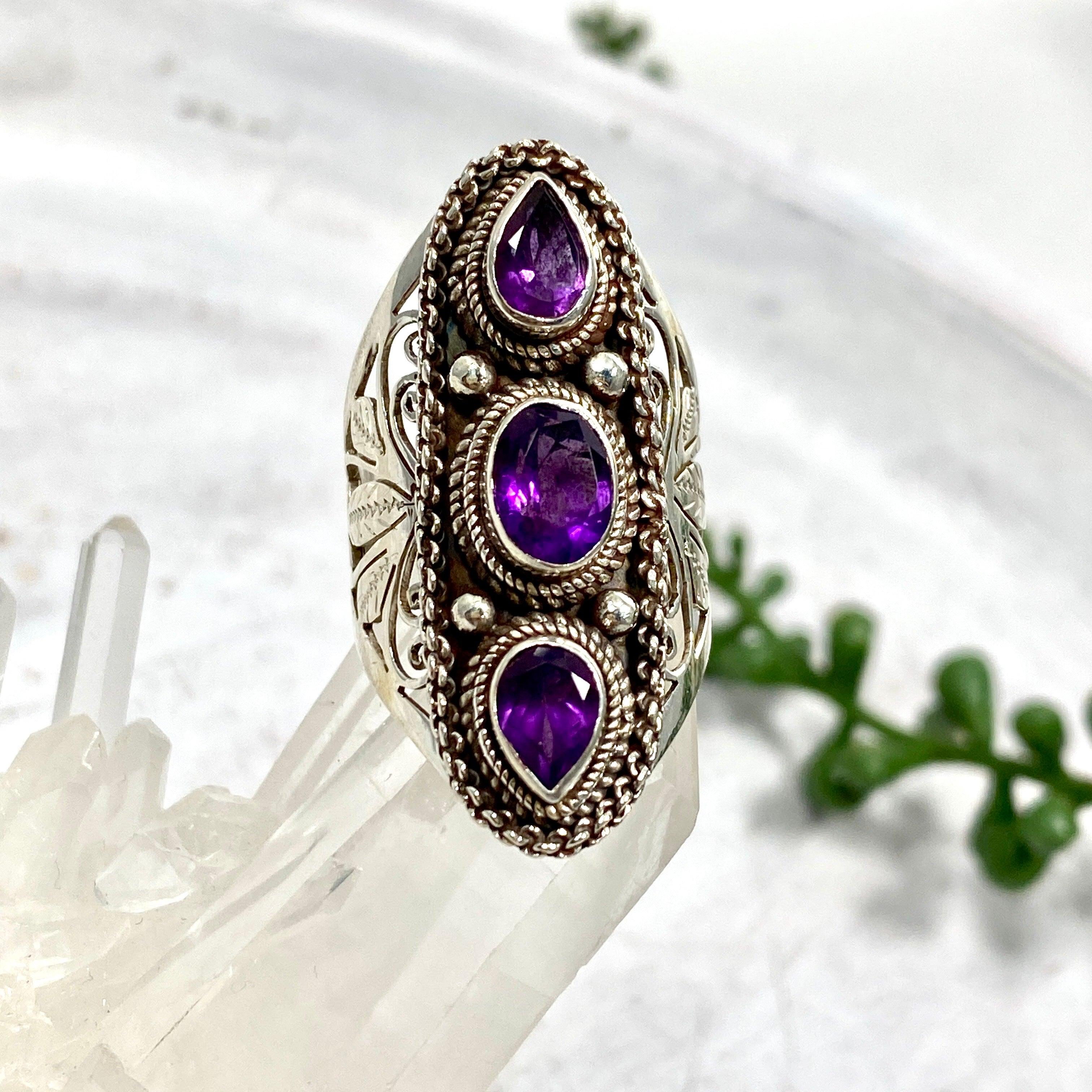 Boho Style R4058 Amethyst Multi-Stone Ring Size 7 - Elegant Handmade Jewelry for Women, Perfect for Weddings, Parties & Everyday Wear