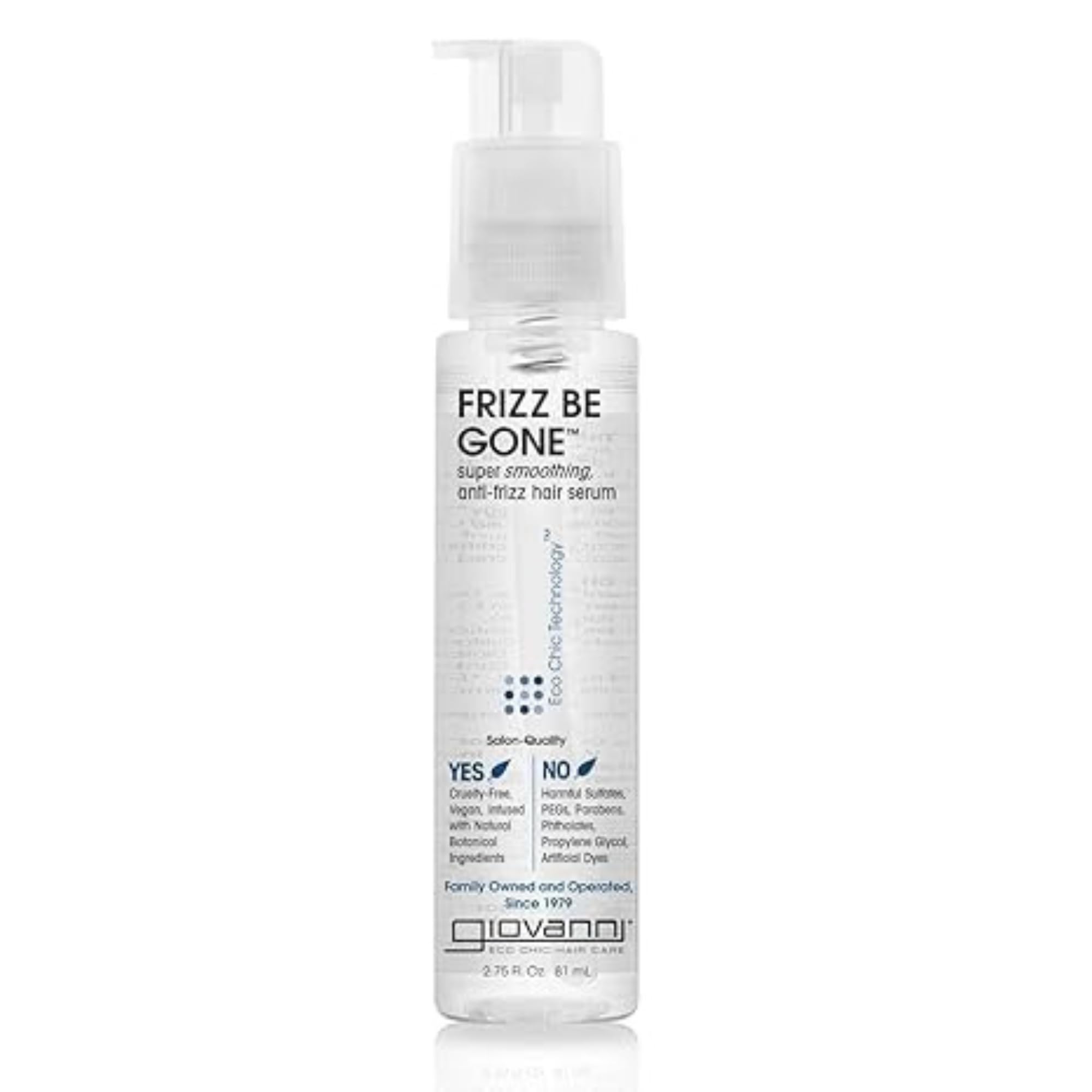 GIOVANNI ECO CHIC Frizz Be Gone Smoothing Anti-Frizz Hair Serum - Natural Botanical Infused, Adds Shine & Protects Hair Color, Paraben-Free Salon Quality Treatment (2.75 fl oz) - Perfect for Dry, Frizzy Hair & Color-Treated Locks at Home or Salon