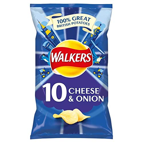 Walkers Cheese and Onion Crisps - 12 Pack of Crunchy Snack Bags | Perfect for Parties, Lunchboxes & On-the-Go Snacking