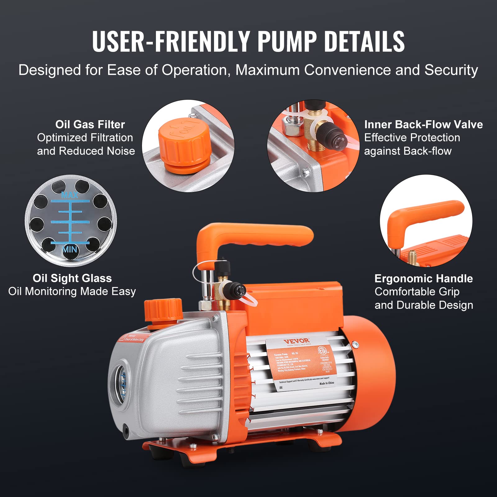 VEVOR 3.5 CFM AC Vacuum Pump & Gauge Set for A2L & A1 Refrigerants (R1234yf R134a) - 1-Stage Rotary Vane Vacuum Pump with Manifold Gauge Kit, Quick Coupler & Bottle Opener - Perfect for HVAC Repair, Auto AC Service & Refrigerant Recovery