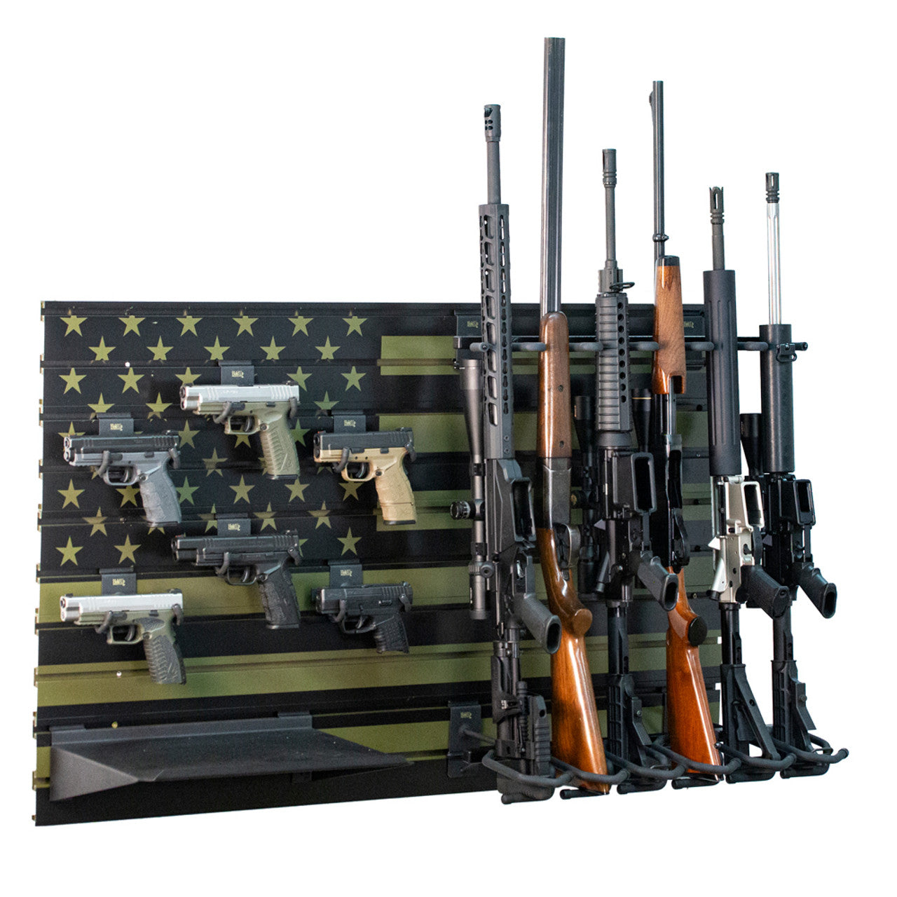 American Flag Gun Wall Display - Olive Drab Green HD93 GF - Perfect for Home, Office & Shooting Range Decor