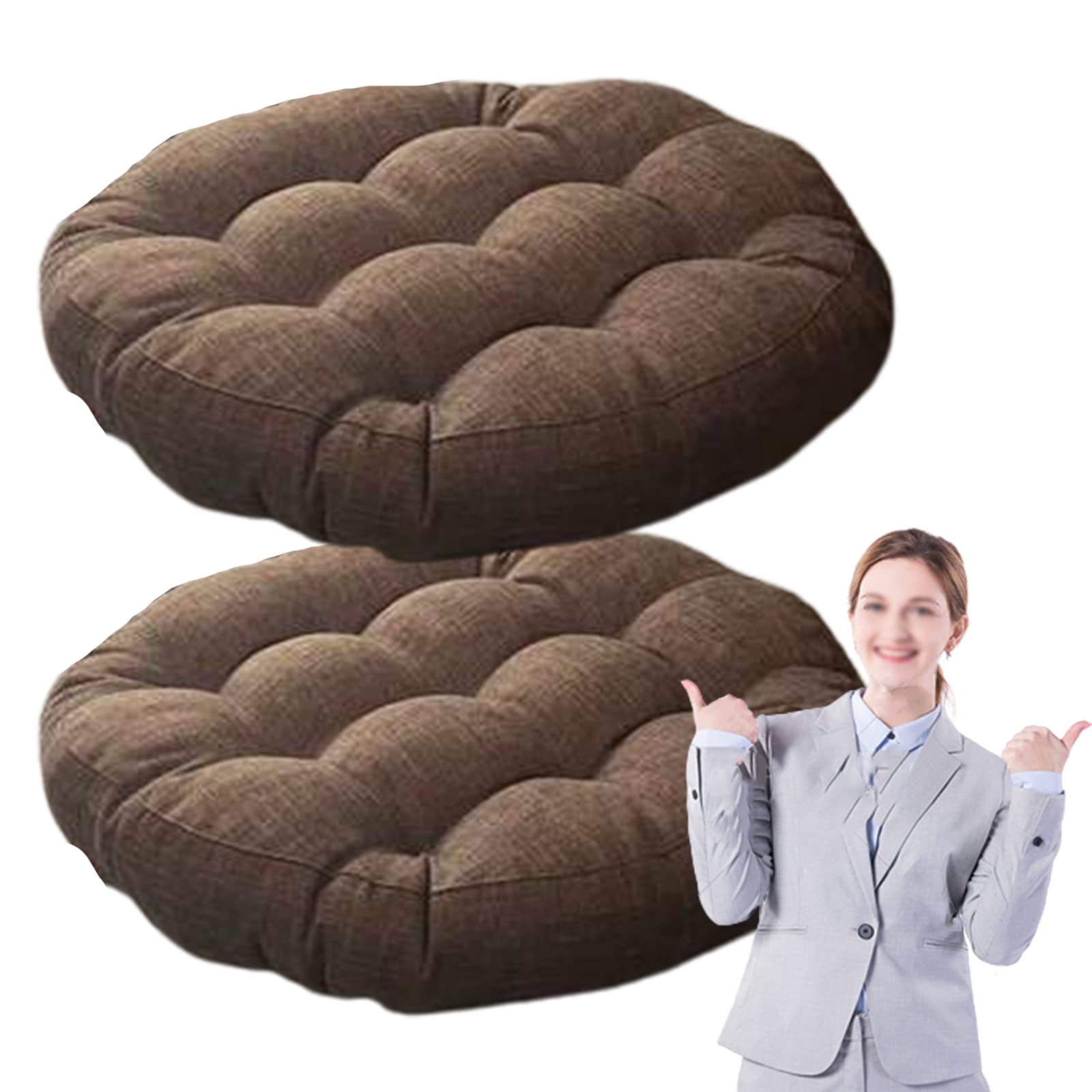 Round Floor Pillows Cushions Set of 2 - 18 Inch Soft Meditation Yoga Seat Pads for Indoor & Outdoor Use - Living Room, Sofa, Balcony, Garden - Coffee Color (45cm)