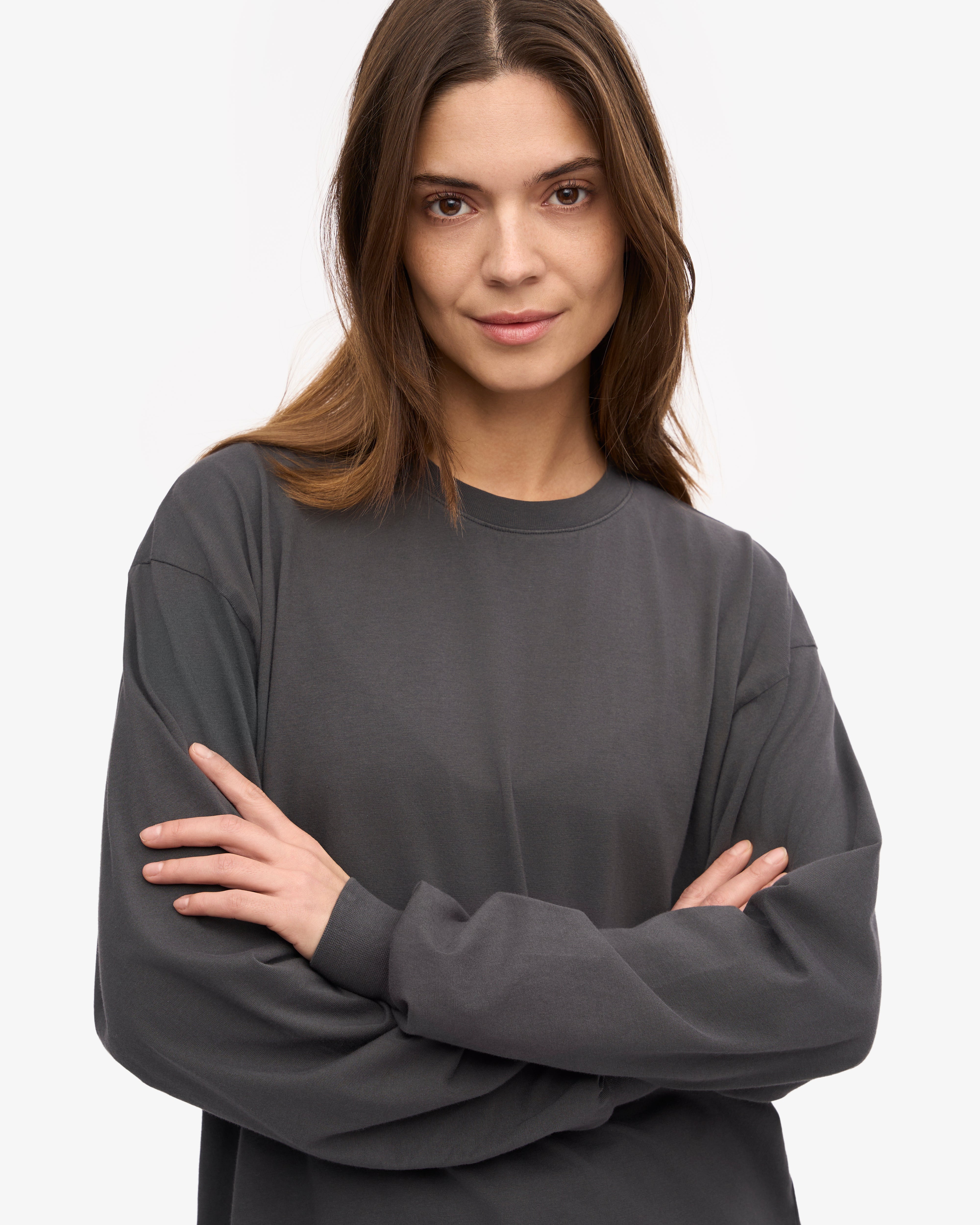 Organic Oversized Long Sleeve T-Shirt for Women - Soft Lava Grey Cotton Tee - Comfortable Loungewear & Casual Everyday Wear