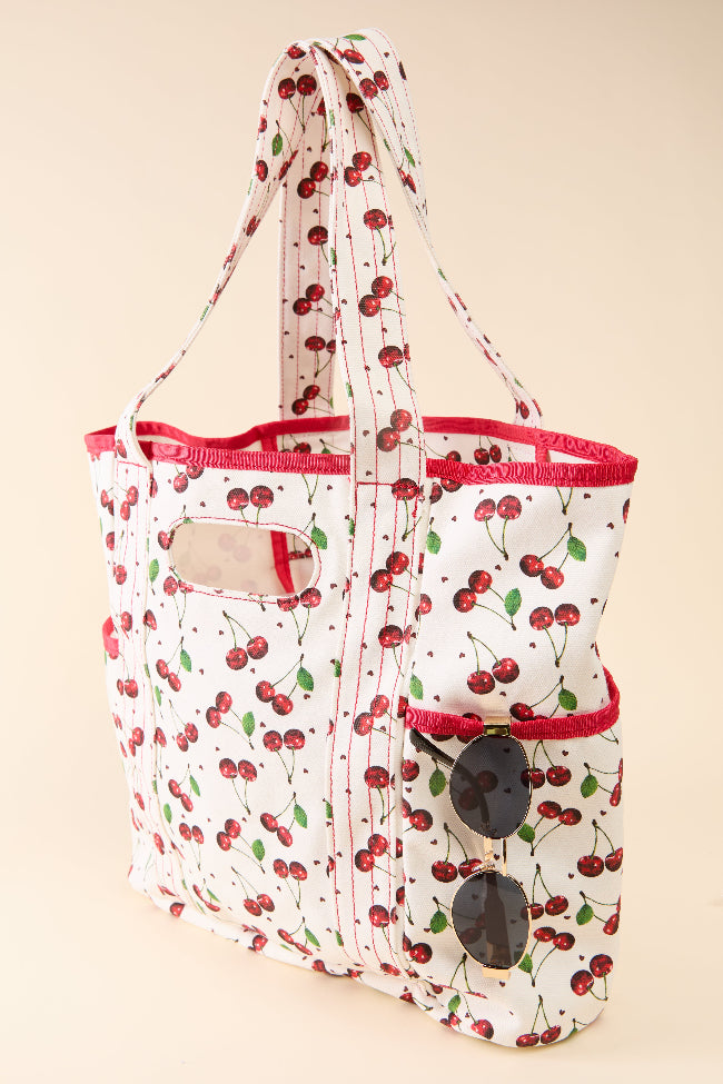 Fresh Red Cherries Print Canvas Tote Bag - Eco-Friendly Reusable Shopping Bag for Groceries, Beach, Picnic & Daily Use