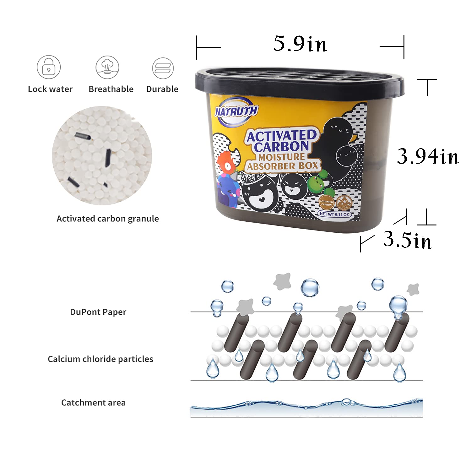 NATRUTH 500mL Moisture Absorber Boxes - Activated Charcoal Dehumidifier for Closet, Bathroom, Kitchen, RV | Odor Eliminator & Air Freshener for Shoes, Study & Boats (9 Pack) - Keep Spaces Fresh & Dry Year-Round