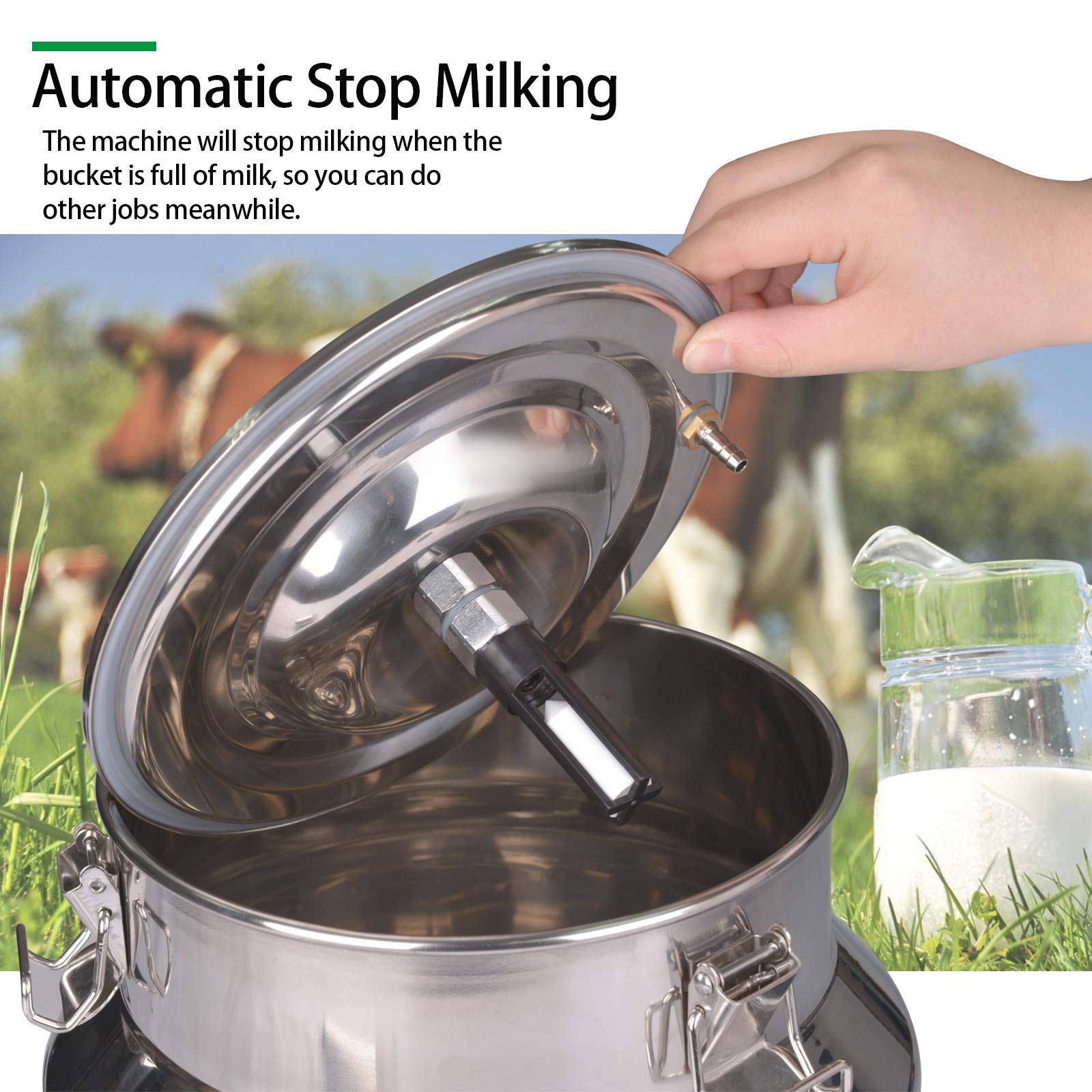 Automatic Goat Milking Machine with Auto-Stop - 7L Stainless Steel Food Grade Bucket - Perfect for Small Farms & Homesteads - Easy Milking Solution for Goat Livestock Care & Dairy Production