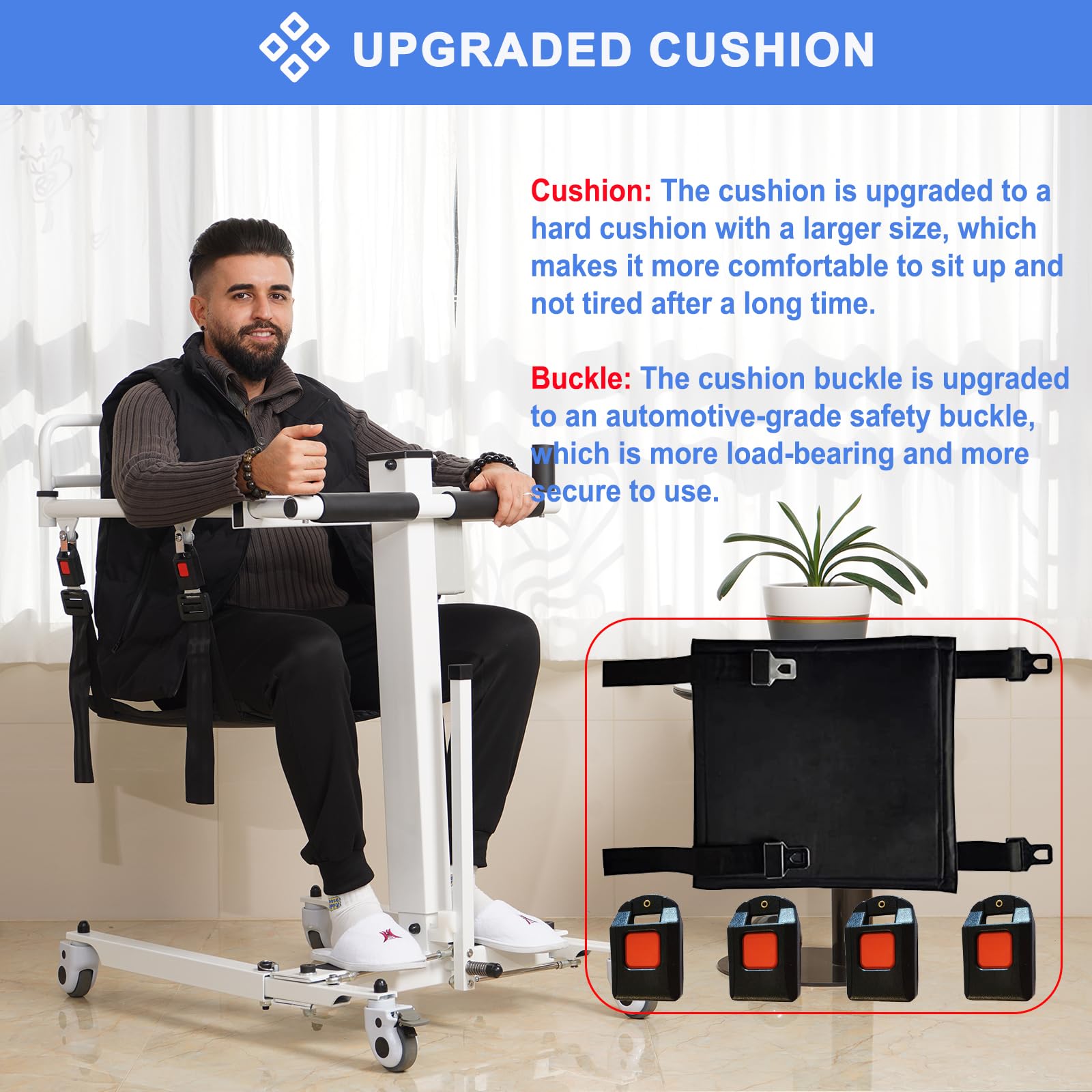 Electric Foldable Wheelchair Patient Lift Transfer Chair with Upgrade Cushion - Portable Lift Aid Transport Chair for Seniors & Home Care - Ideal for Elderly Mobility Assistance & Safe Patient Transfers