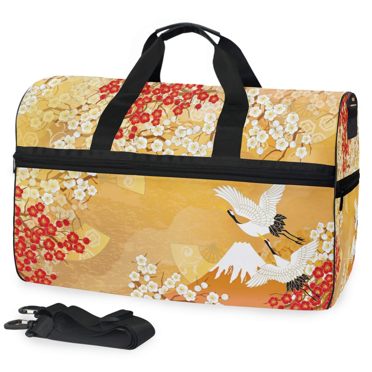 Vintage Japanese Kimono & Sakura Print Gym Duffel Bag - Travel Luggage with Shoe Compartment for Men & Women - Perfect for Gym, Yoga, Travel & Weekend Getaways