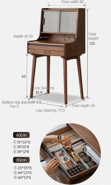 Black Walnut Solid Wood Lighted Vanity Dressing Table with Mirror - Elegant Makeup Desk for Bedroom, Bathroom, or Boudoir