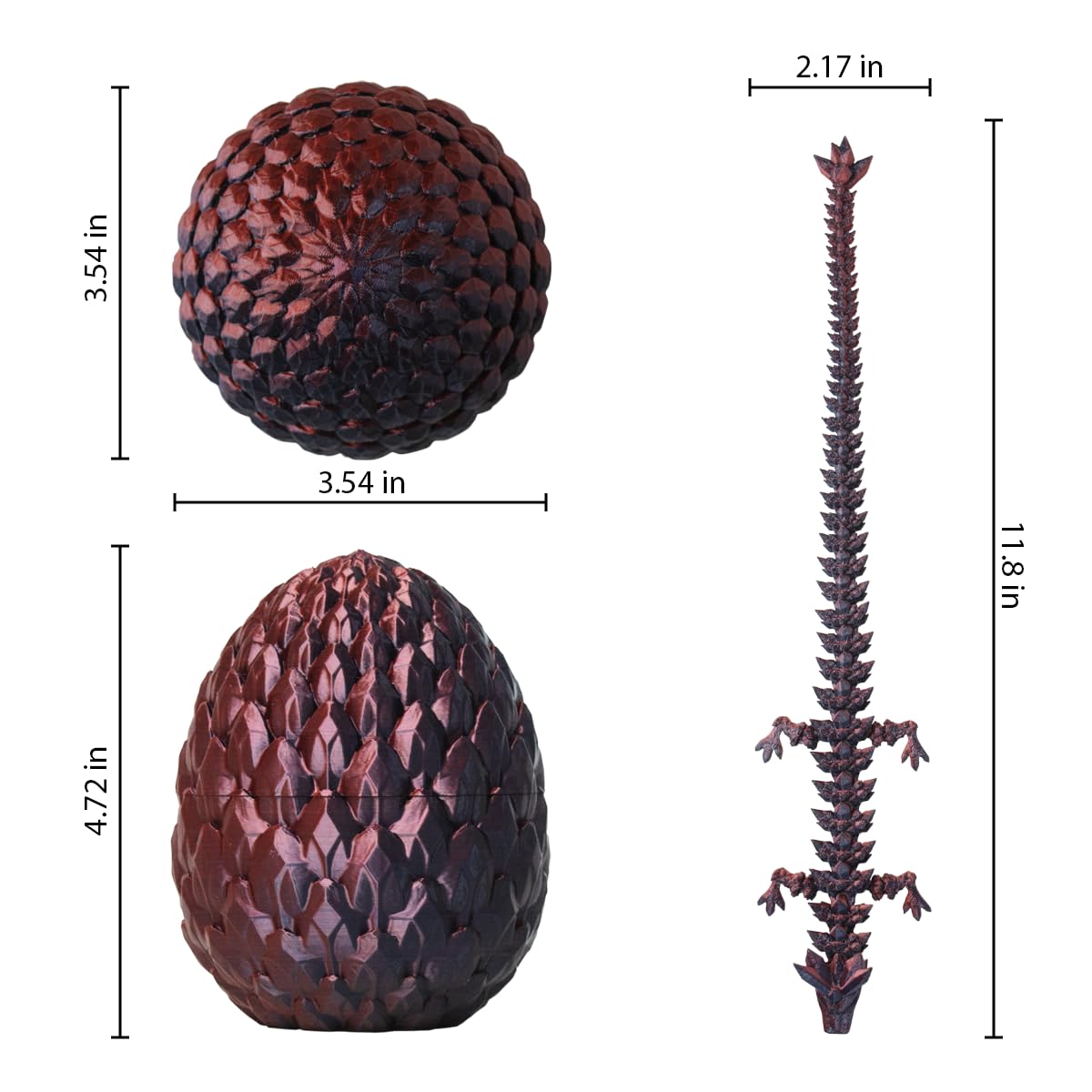 3D Printed Dragon Egg with Dragon Inside - Unique Easter Gift for Kids & Collectors (Black & Red) - Perfect for Fantasy Decor, Easter Basket Stuffers & D&D Enthusiasts