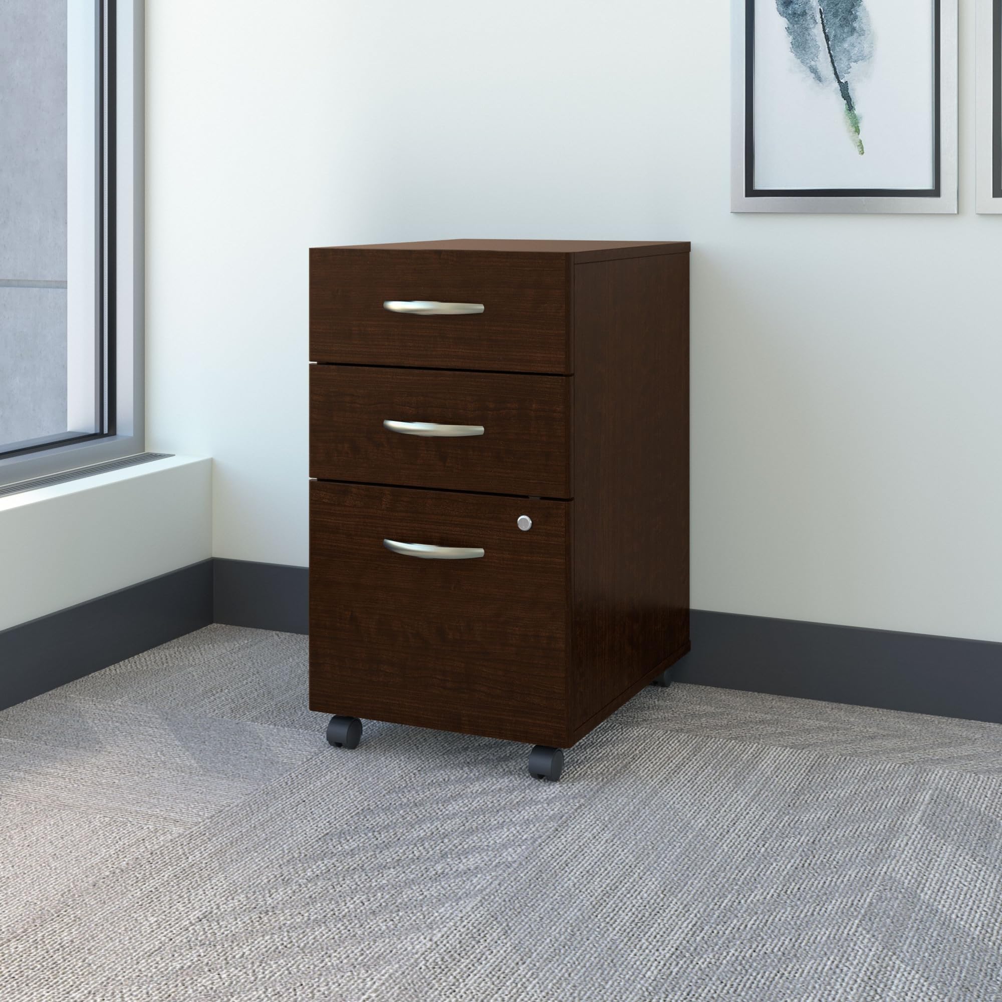Bush Business Furniture Series C 3-Drawer Mobile File Cabinet in Mocha Cherry - Compact Storage Solution for Office, Home, or School Organization