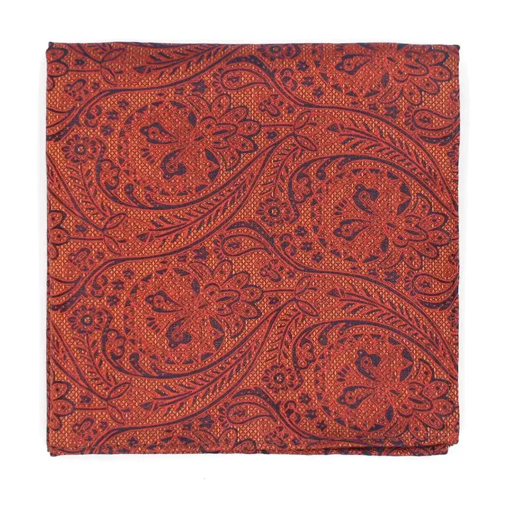 L A Smith Burnt Orange Structured Floral Tie Set for Men - Elegant Silk Necktie for Weddings, Business & Formal Occasions