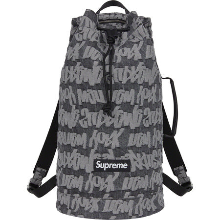 Supreme Fat Tip Jacquard Denim Backpack Black - Stylish Durable Backpack for School, Travel & Everyday Use