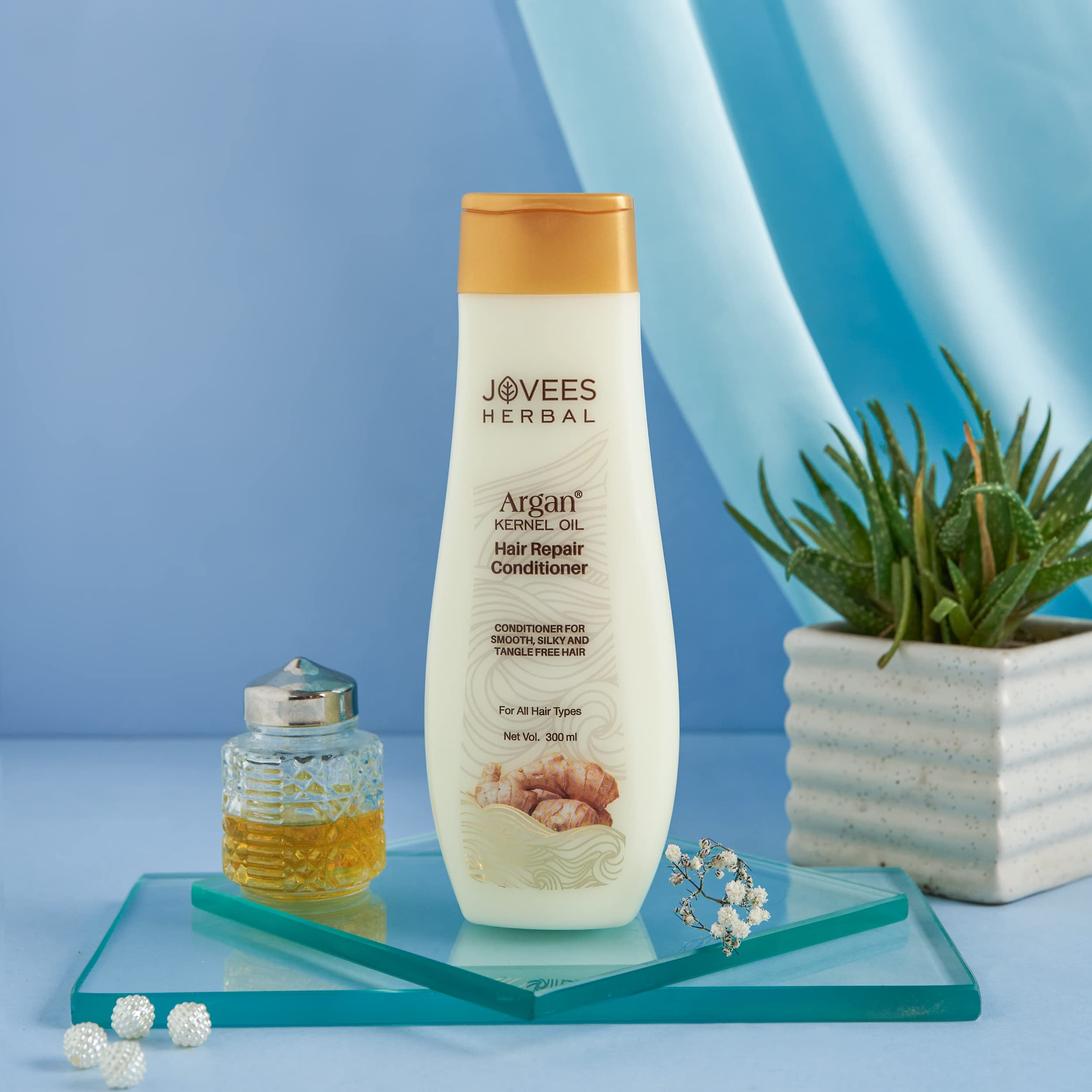 JOVEES Herbal Argan Kernel Oil Hair Repair Natural Conditioner 300ml - Smoothens, Silky & Tangle-Free Hair for All Hair Types | Deep Hydration & Damage Repair | Perfect for Daily Use, Dry Hair & Split Ends Treatment