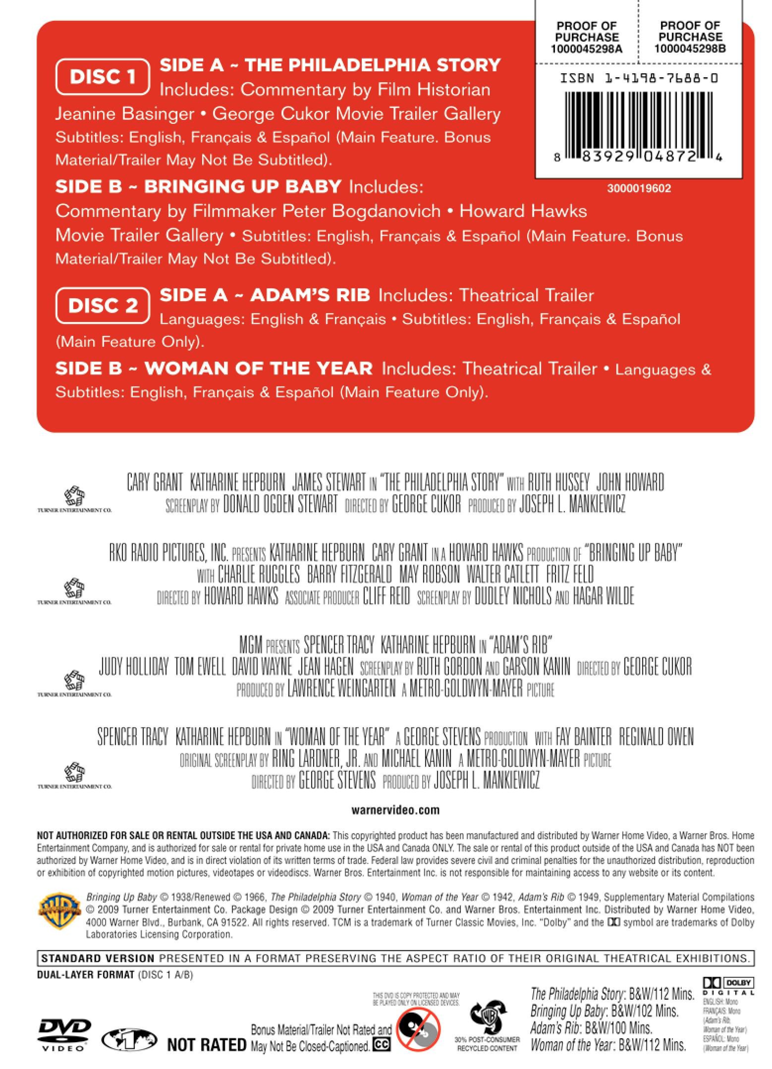 TCM Greatest Classic Films Collection: Romantic Comedies (Adam's Rib, Woman of the Year, The Philadelphia Story, Bringing Up Baby) - Perfect for Movie Nights, Gifts & Classic Film Lovers