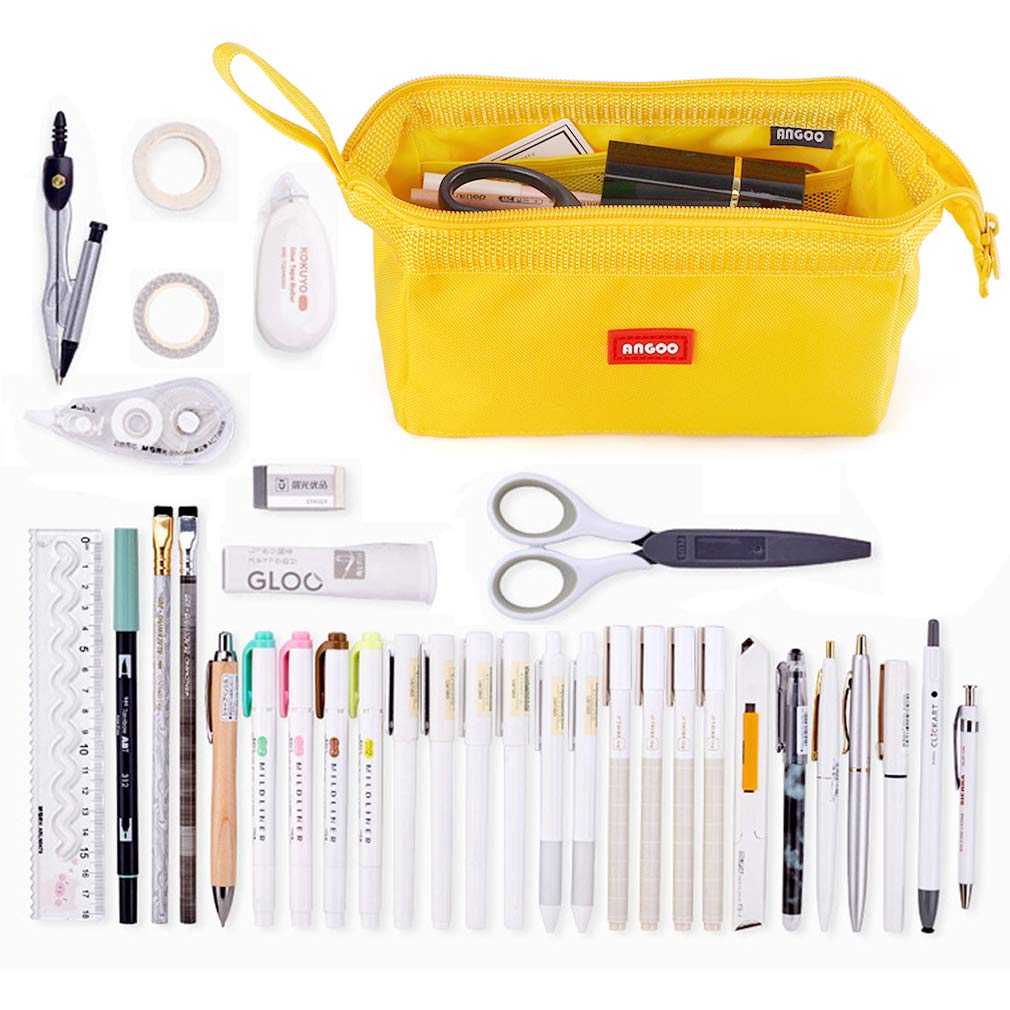 iSuperb Large Capacity Pencil Case - Portable Zipper Pencil Pouch Organizer for School, Office & Travel - Storage Bag for Pens, Cosmetics & Makeup Accessories (Yellow) - Perfect for Students, Artists & Professionals