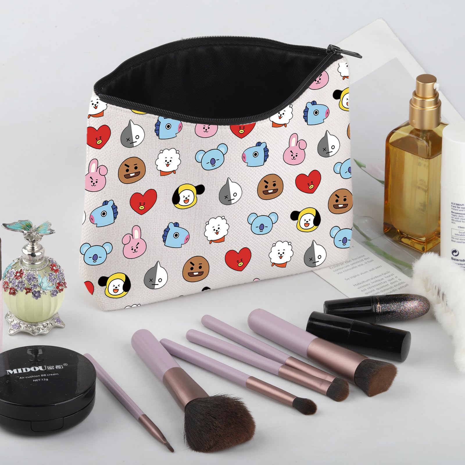 BT-21 K-Pop Makeup Bag - BTS Inspired Cosmetic Pouch for ARMY Fans | Korean Group Merch | Waterproof Zipper Travel Organizer for Cosmetics & Accessories | Perfect Gift for K-Pop Album Collectors & Concert Goers
