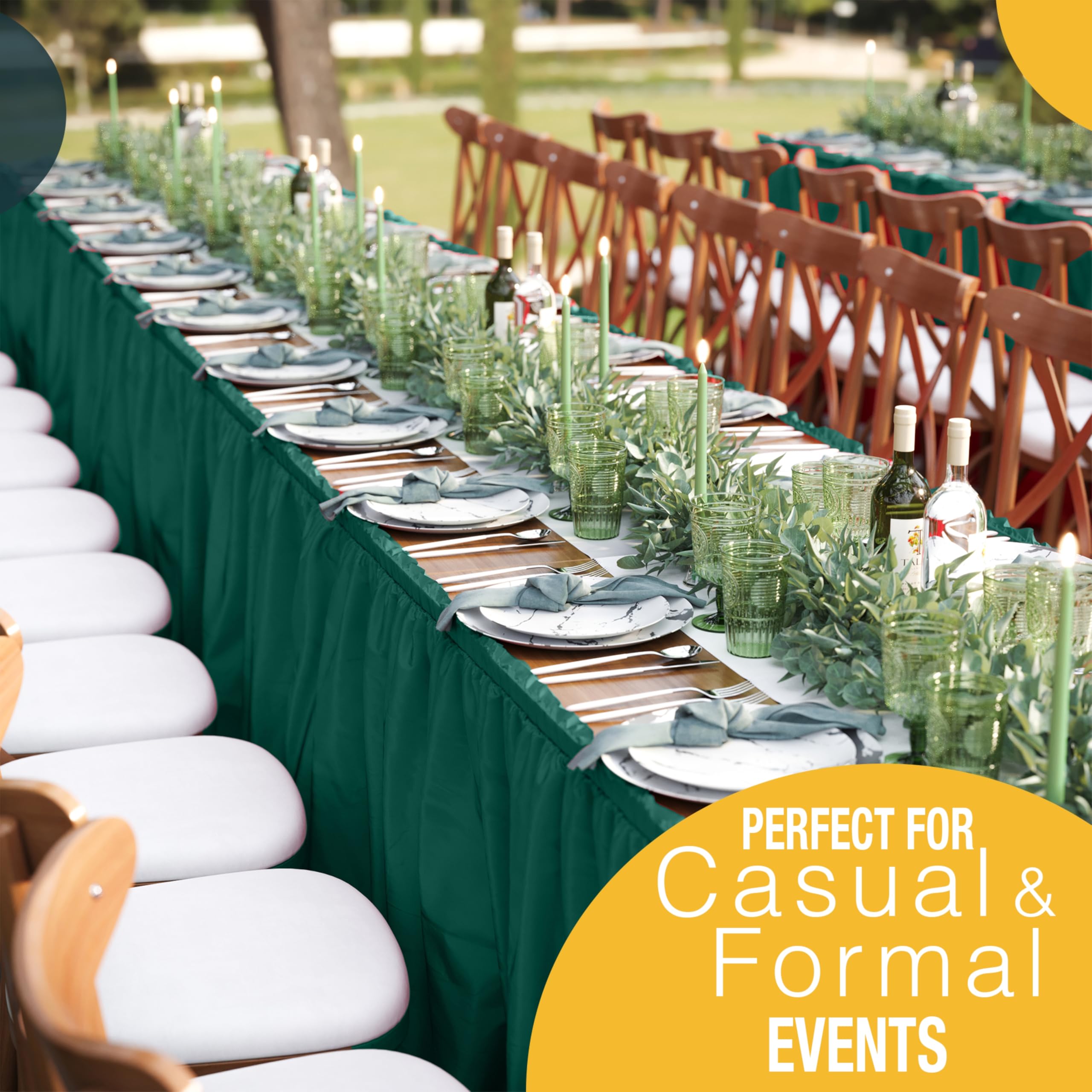 Exquisite Dark Green Ruffle Table Skirt 2 Pack - 14 Ft Long Table Cover for Rectangle & Round Tables (6ft+) with Adhesive Strip - Perfect for Gender Reveal Decor, Birthday Parties, Baby Showers & Wedding Receptions
