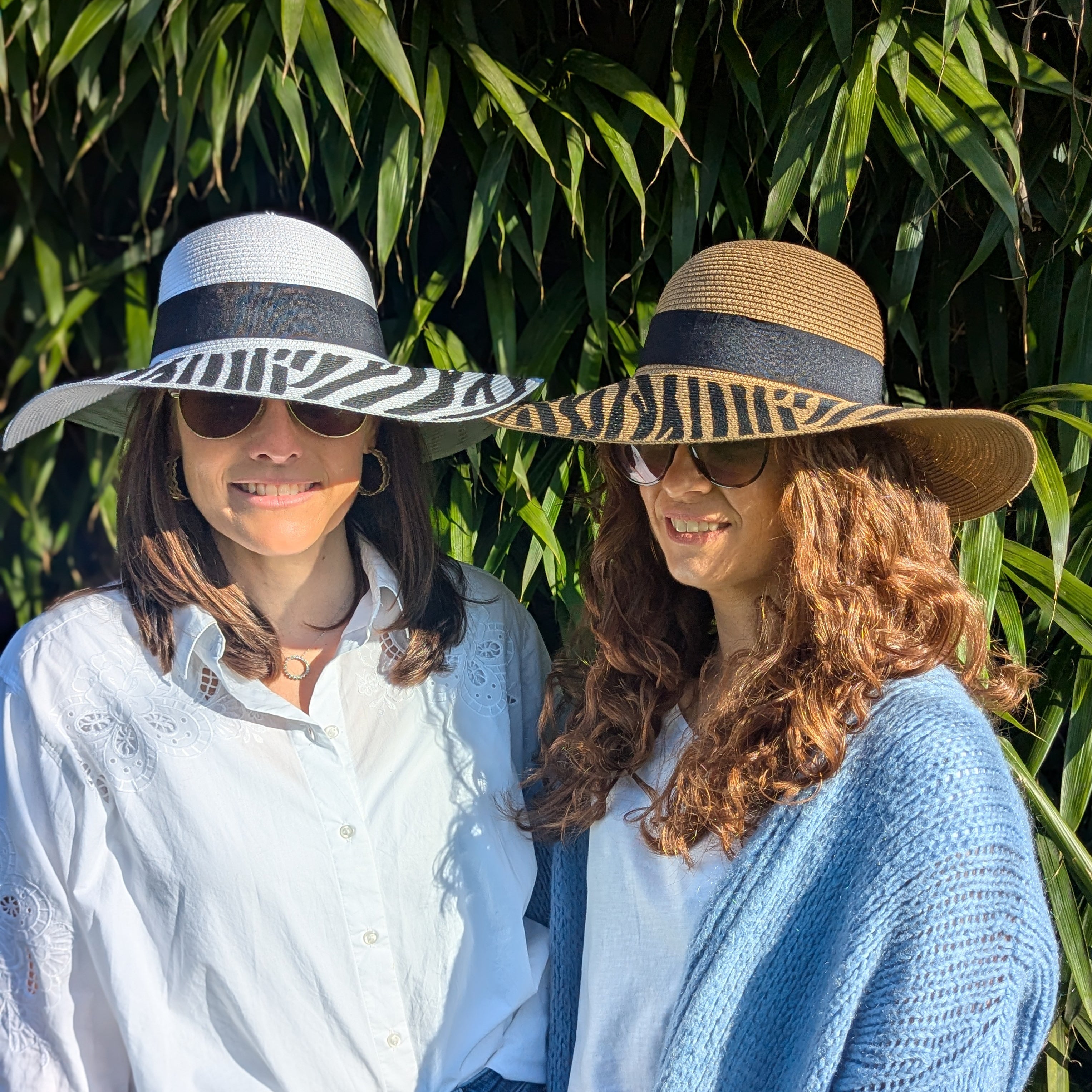 Zebra Print Wide Brim Foldable Sun Hat for Women - 57cm UV Protection Summer Beach Hat (White/Black) - Perfect for Outdoor, Travel, and Vacation