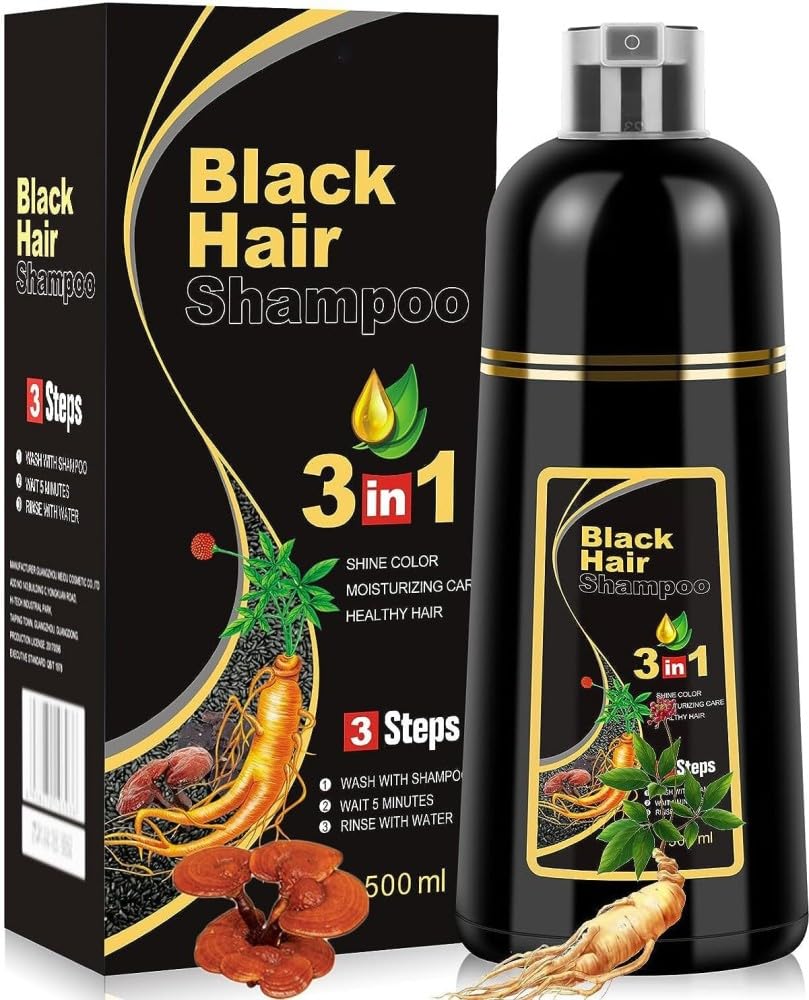 AFFLANO Black Hair Dye Shampoo for Gray Hair - 3 in 1 Herbal Formula with Instant Color Coverage for Women & Men - 500ml Dark Black Hair Color - Perfect for Home Use, Touch-Ups & Travel